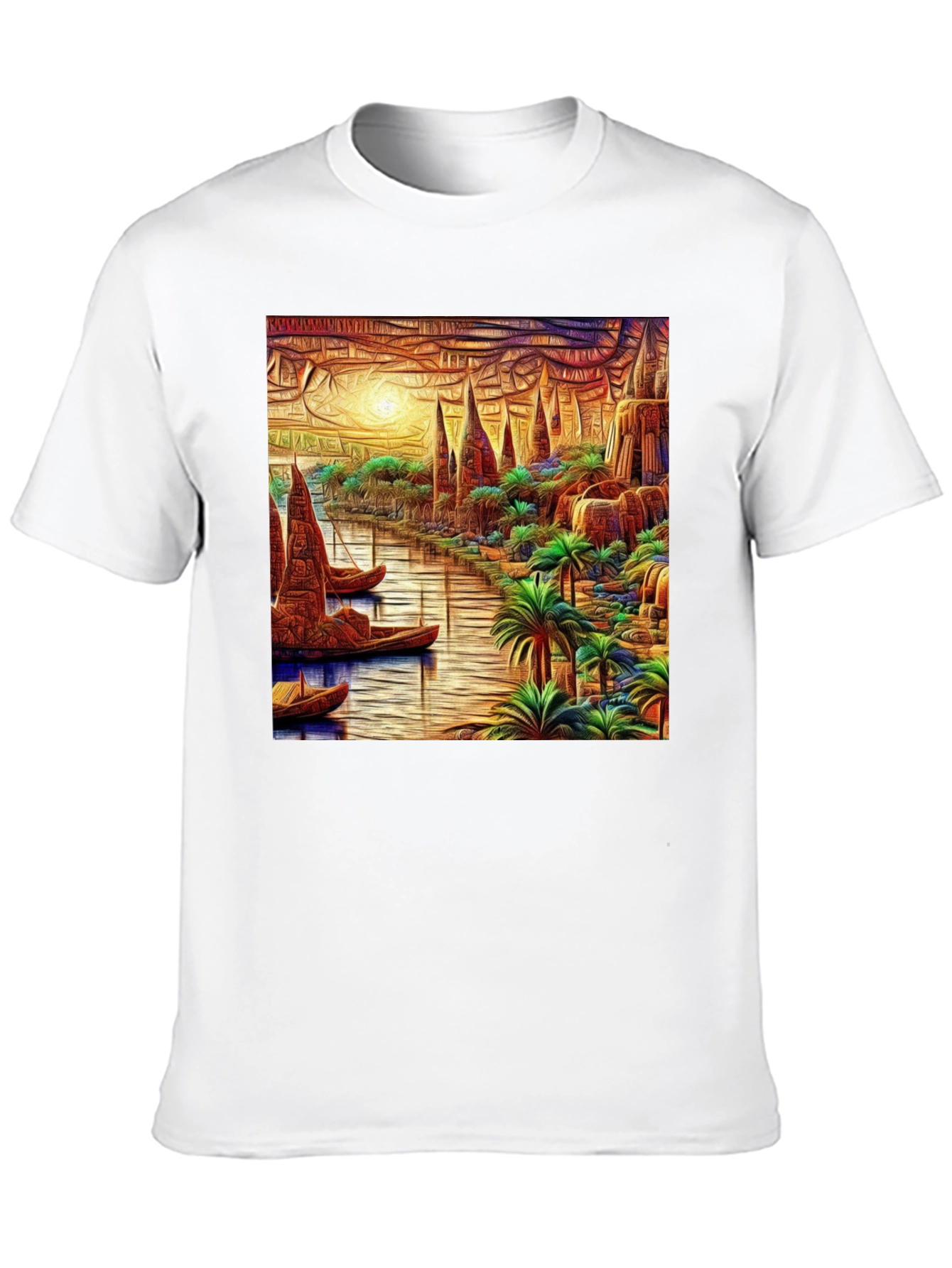 River Cityscape Graphic Tee - Black Cotton Casual Shirt
