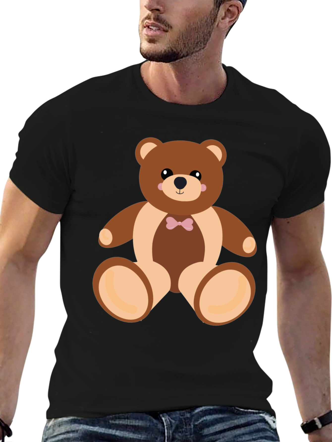 Mens Black Teddy Bear Graphic T-Shirt