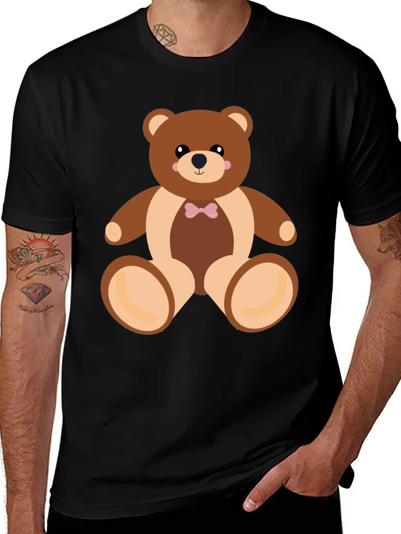 Mens Black Teddy Bear Graphic T-Shirt