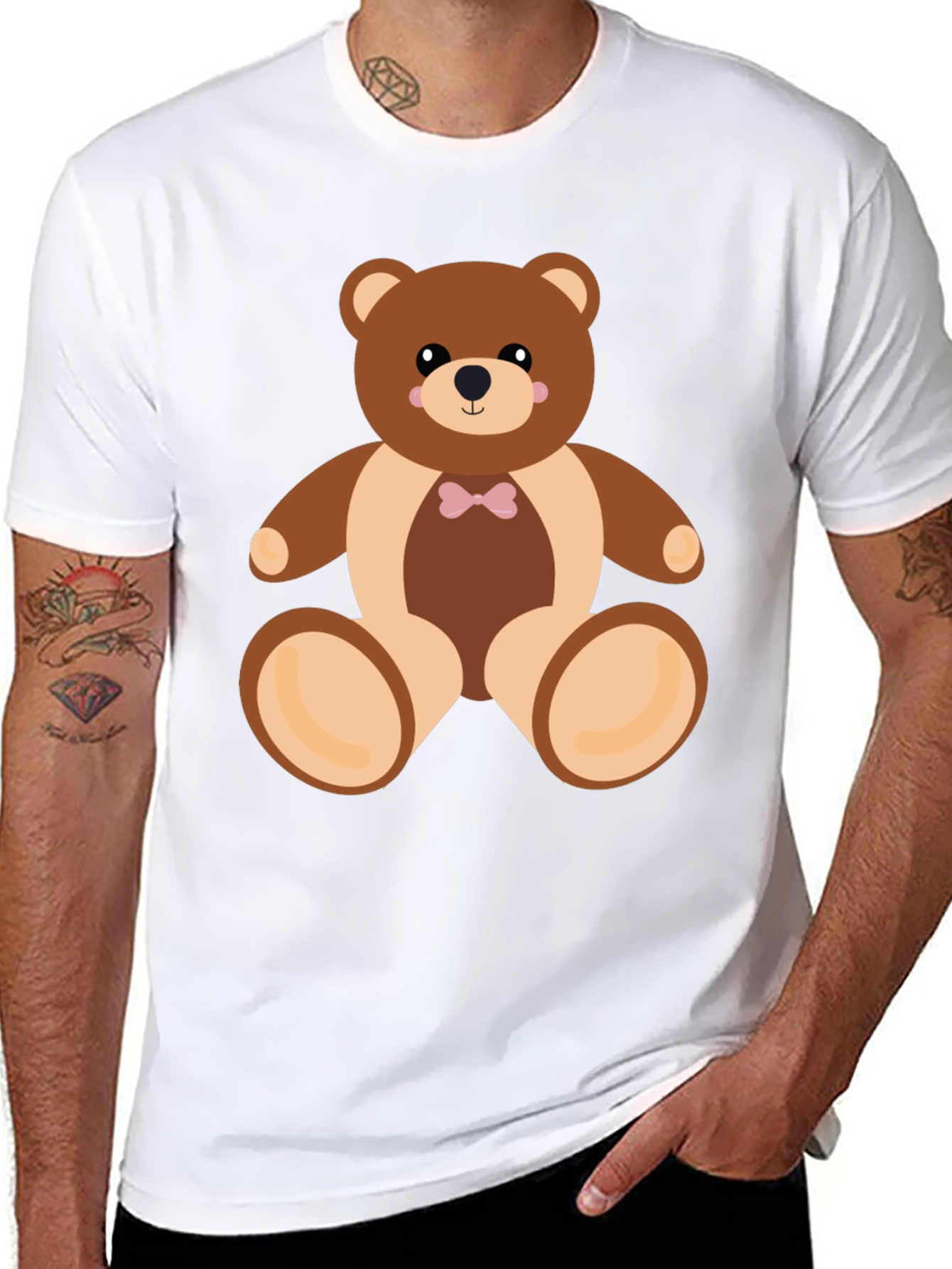 Mens Black Teddy Bear Graphic T-Shirt