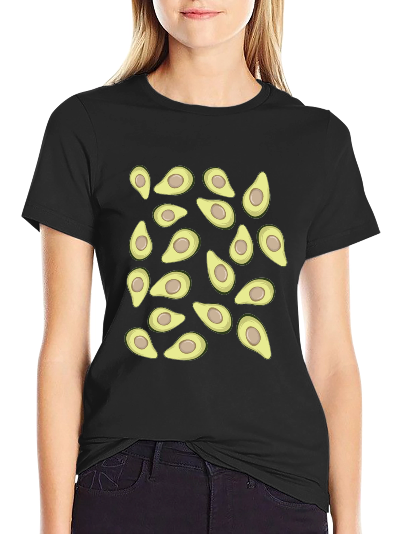 Avocado Pattern Black T-Shirt