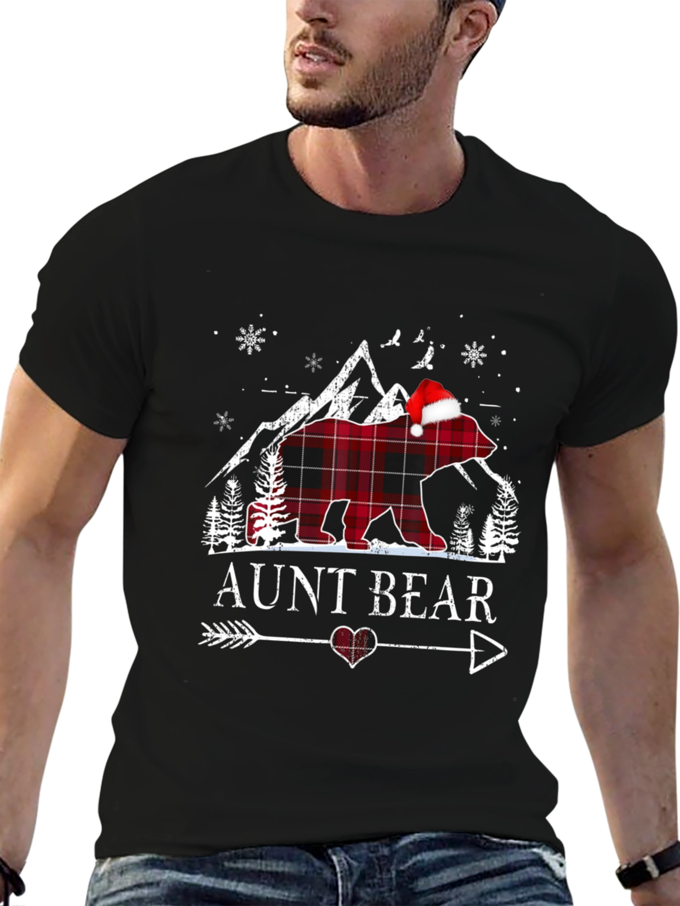 Aunt Bear Plaid Christmas T-Shirt