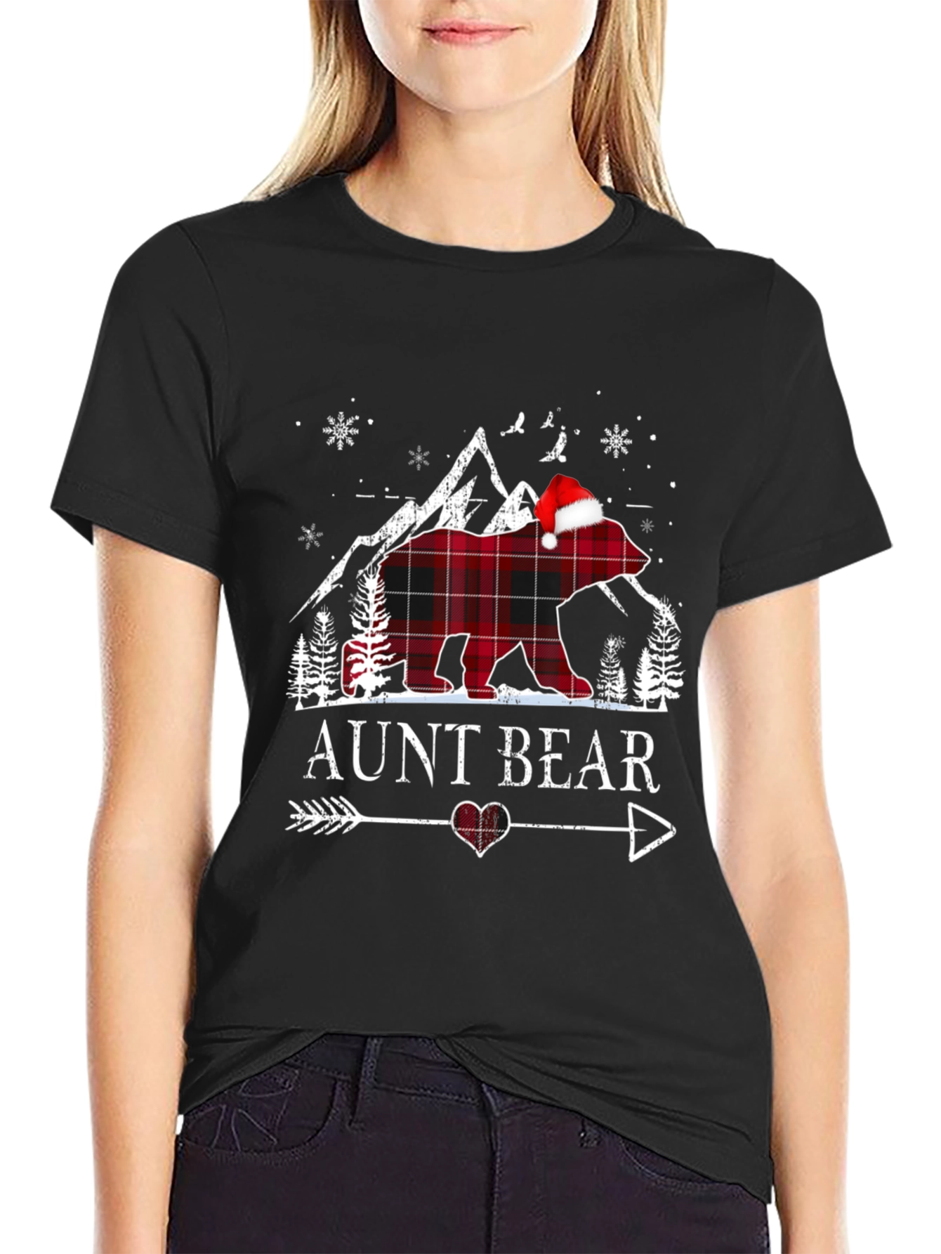 Aunt Bear Plaid Christmas T-Shirt