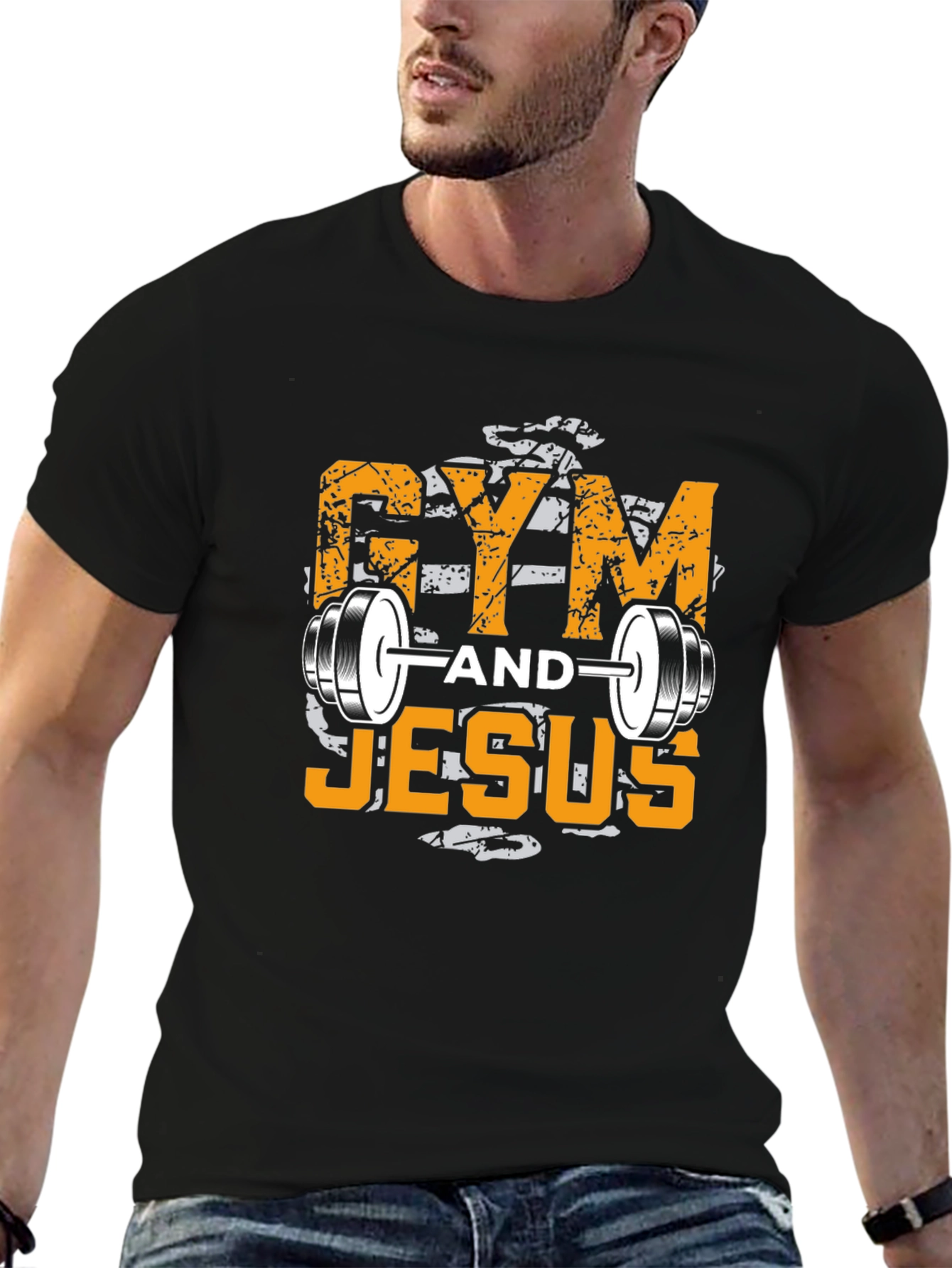 Gym and Jesus Graphic T-Shirt