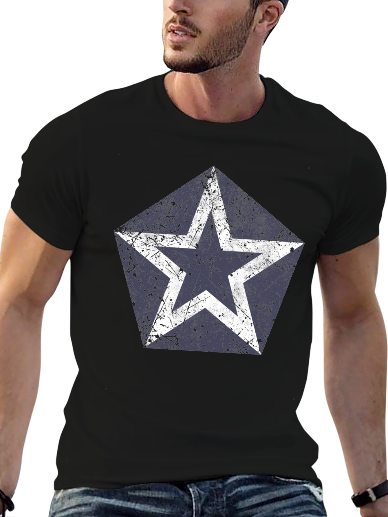Distressed Star Graphic T-Shirt - Casual Style