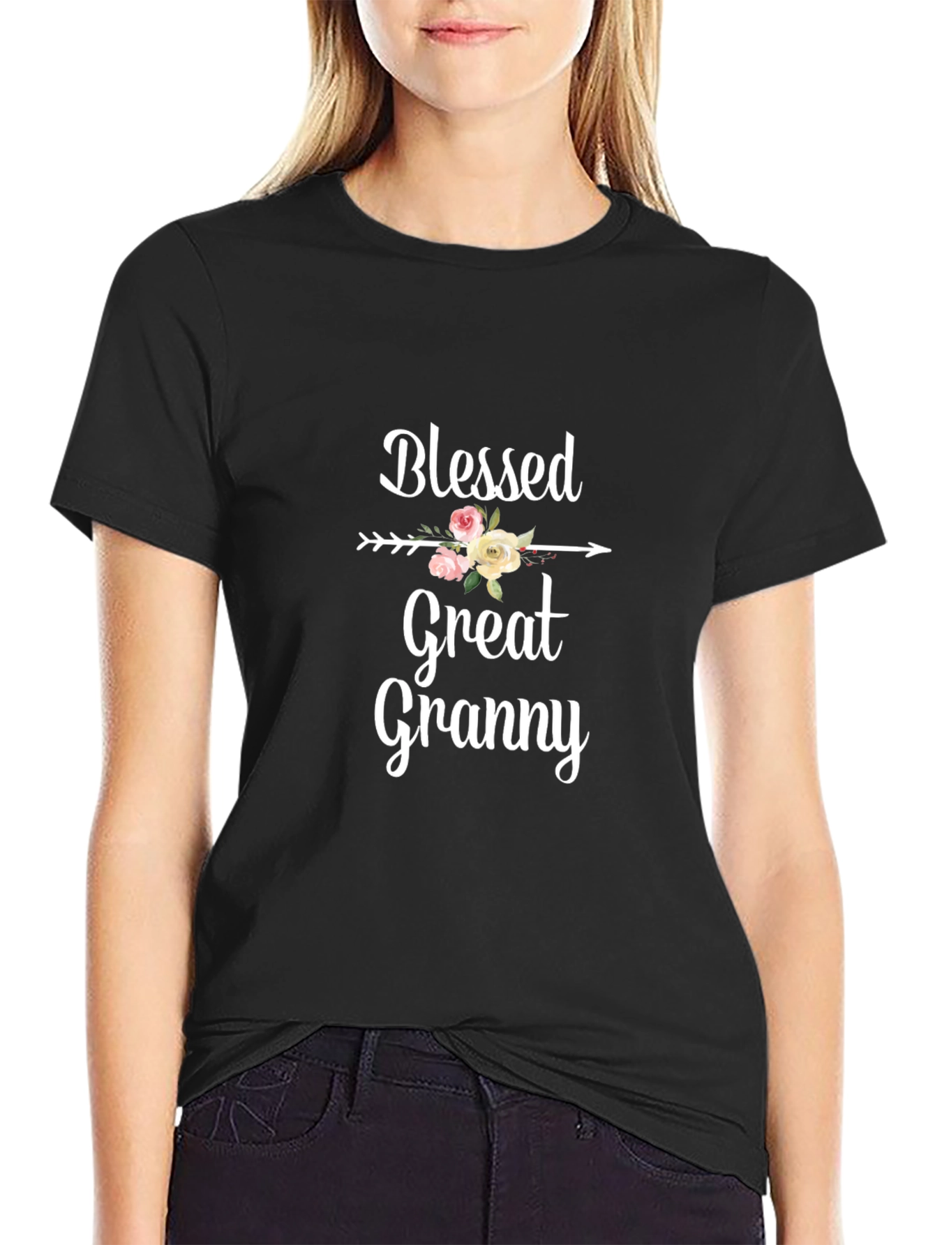 Blessed Great Granny Floral Arrow Graphic T-Shirt