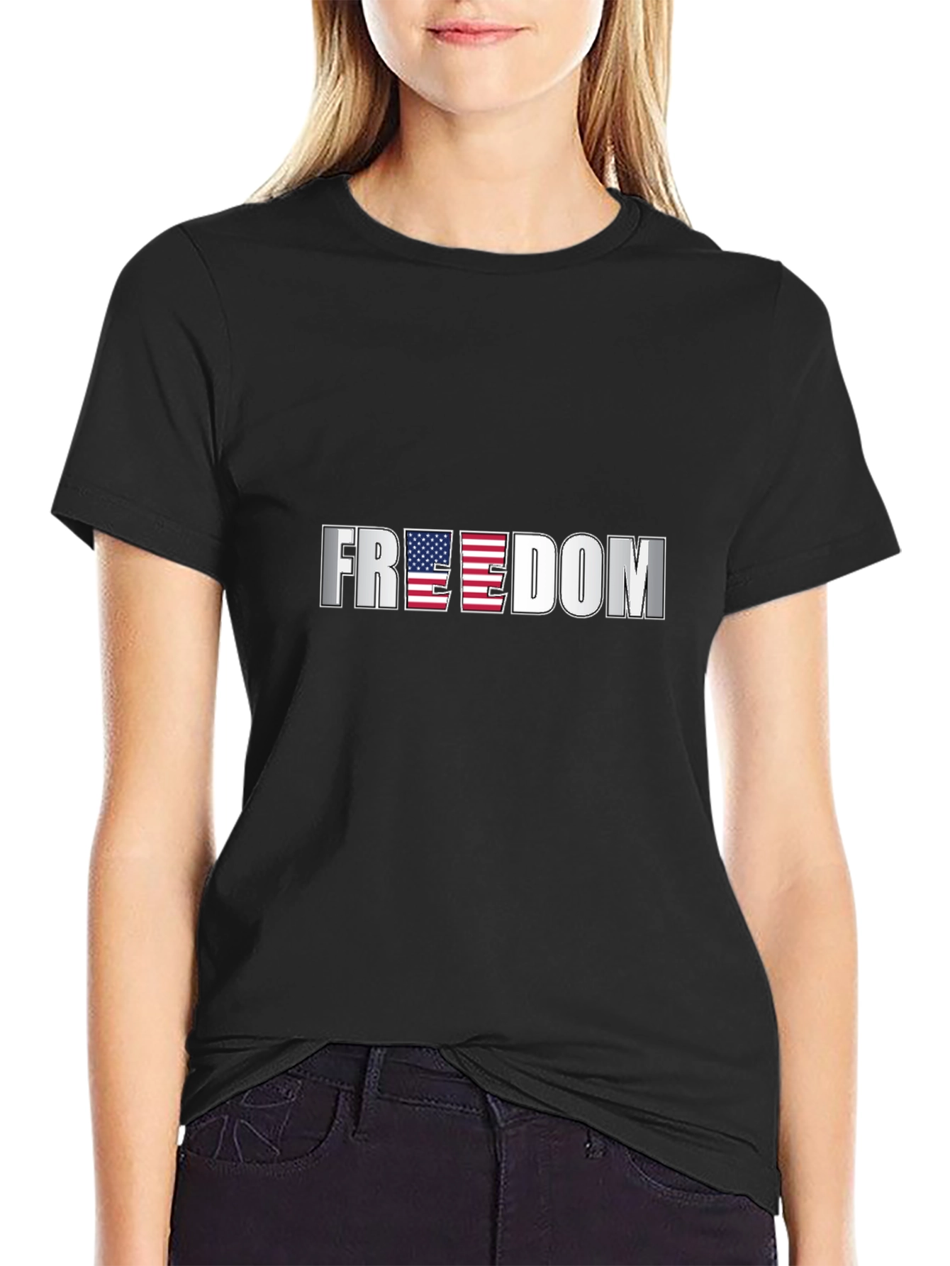 Freedom USA Flag Graphic Black T-Shirt