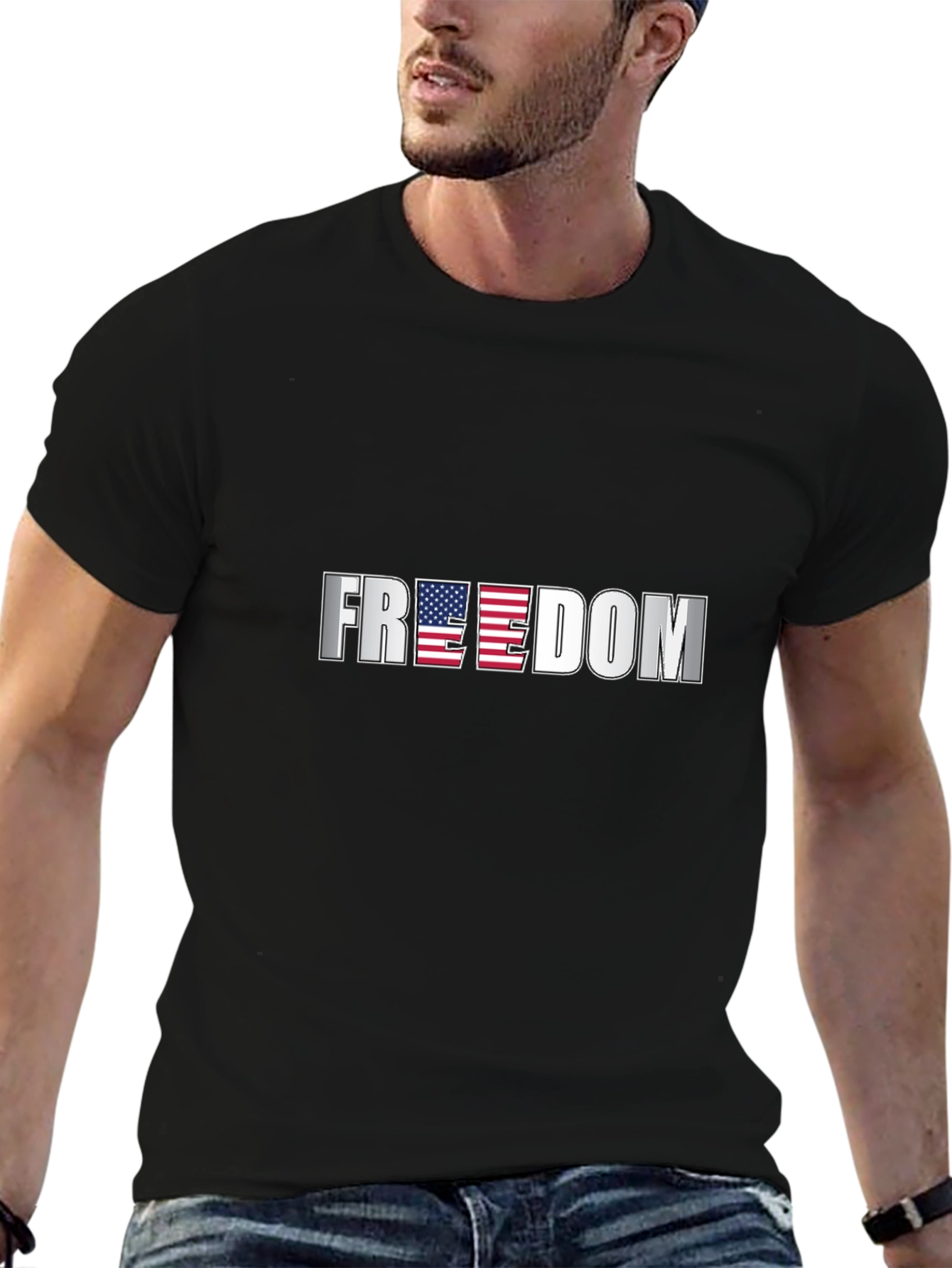 Freedom USA Flag Graphic Black T-Shirt