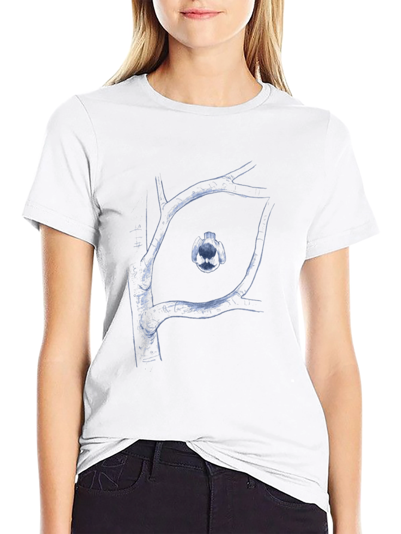 Abstract Tree Branch Bird Graphic Black T-Shirt