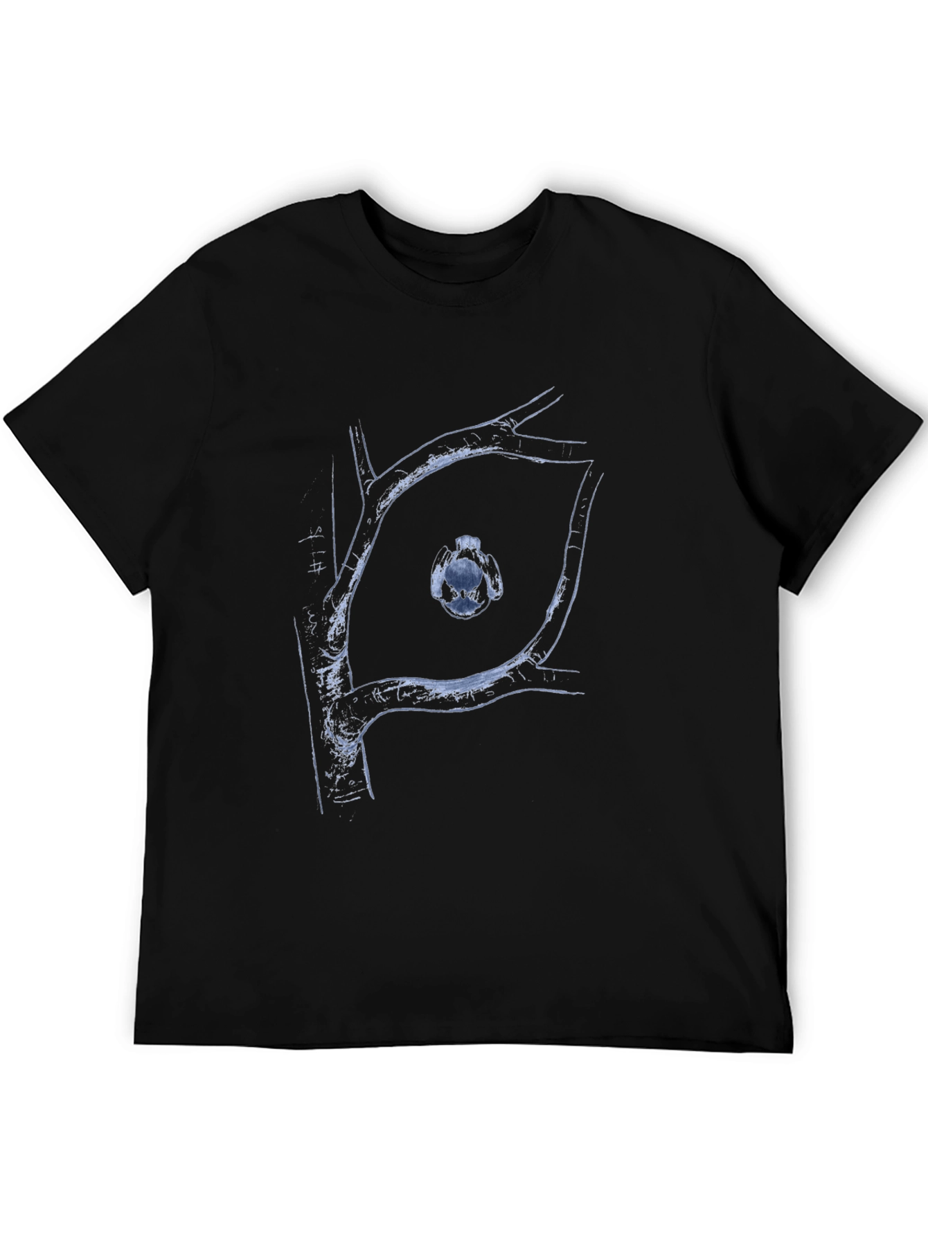 Abstract Tree Branch Bird Graphic Black T-Shirt