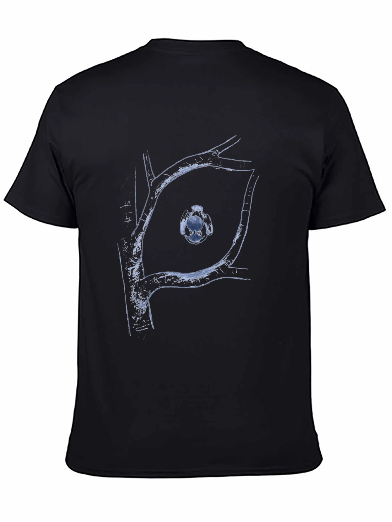 Abstract Tree Branch Bird Graphic Black T-Shirt