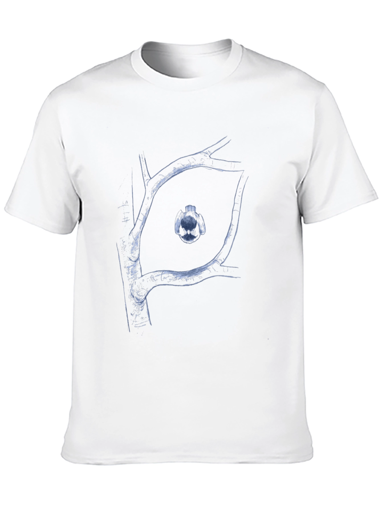 Abstract Tree Branch Bird Graphic Black T-Shirt