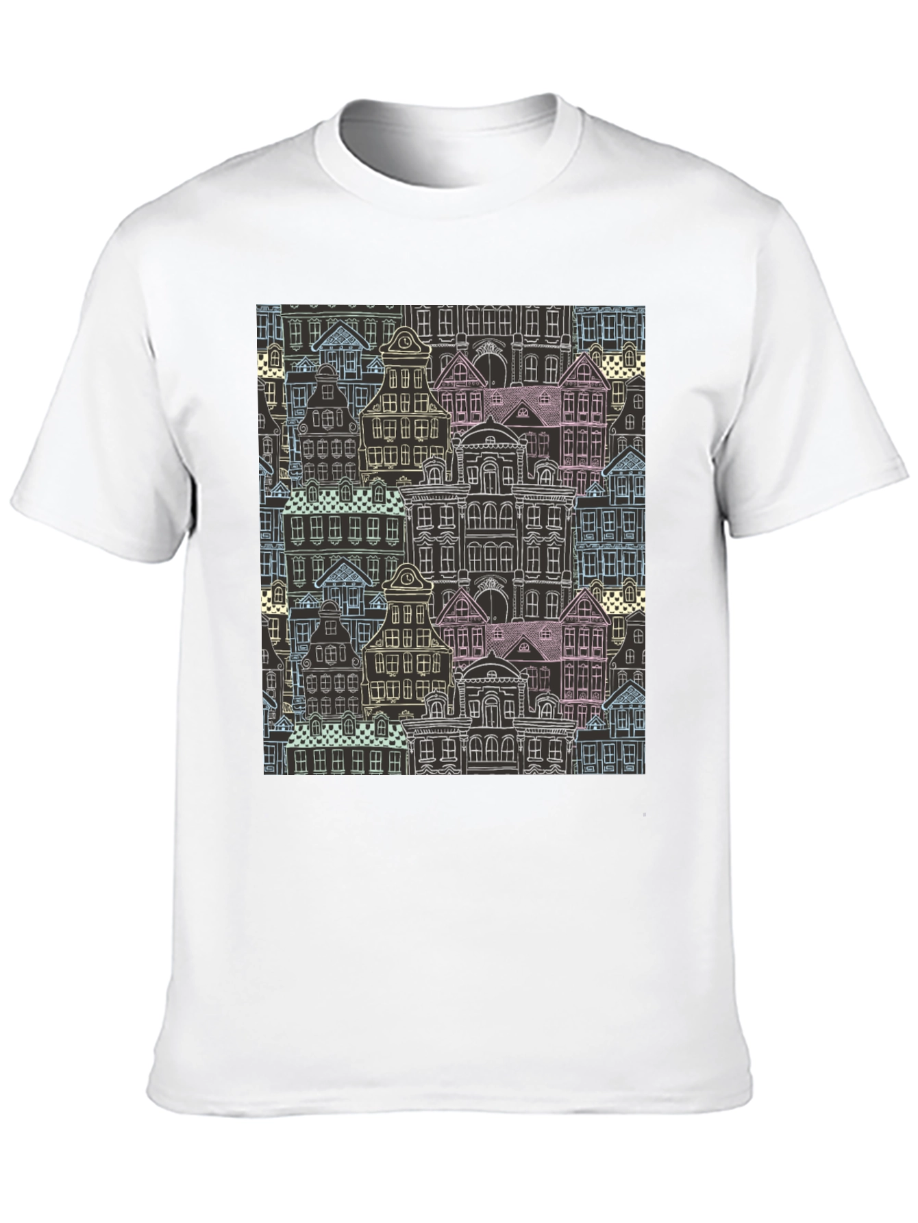 Unique Building Pattern Graphic T-Shirt
