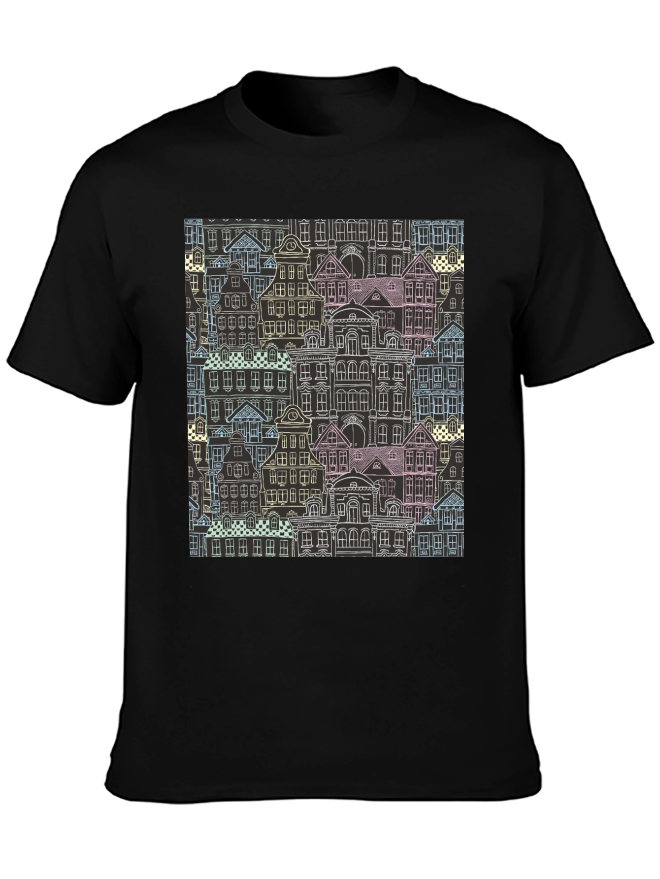 Unique Building Pattern Graphic T-Shirt