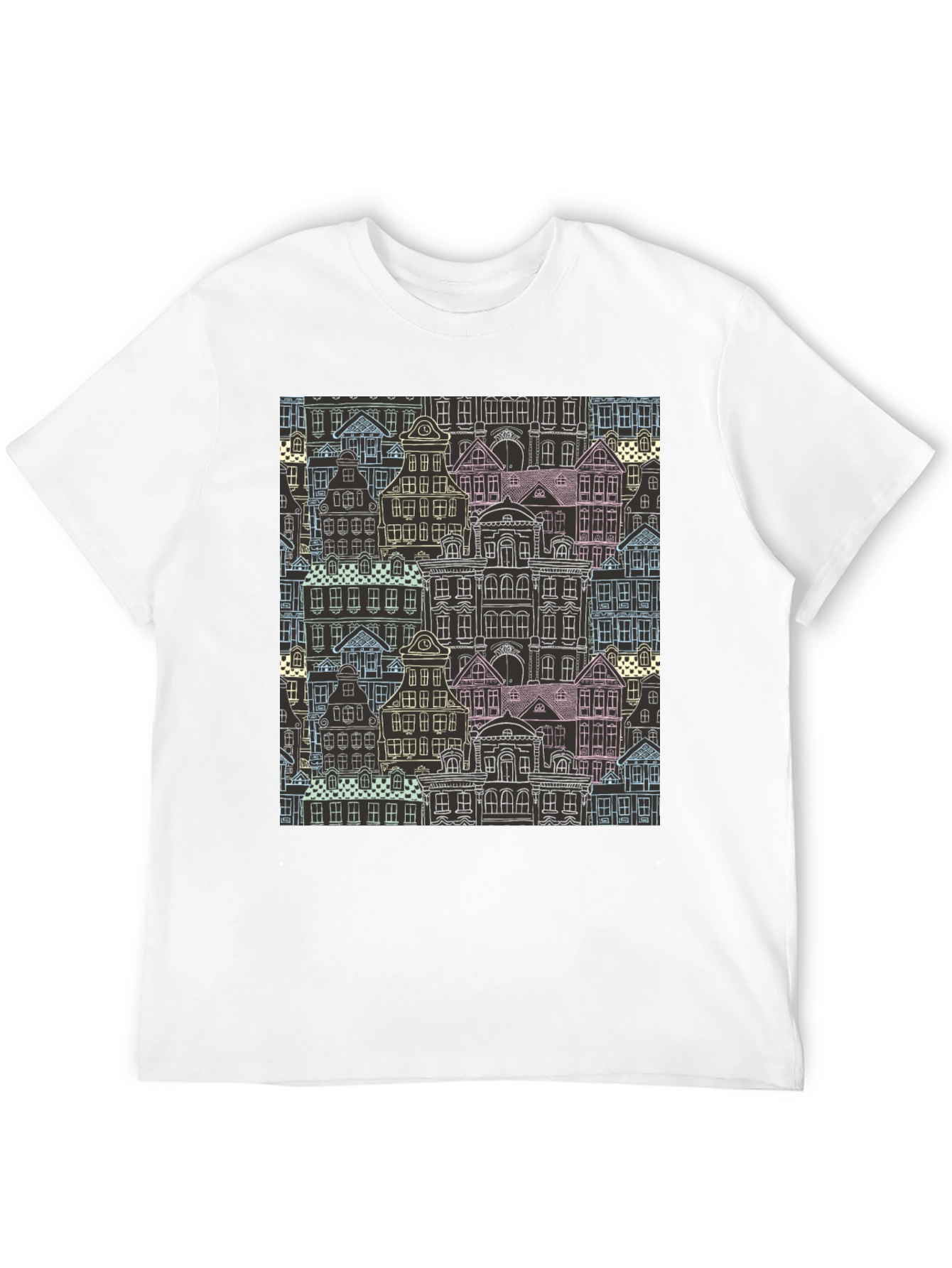 Unique Building Pattern Graphic T-Shirt
