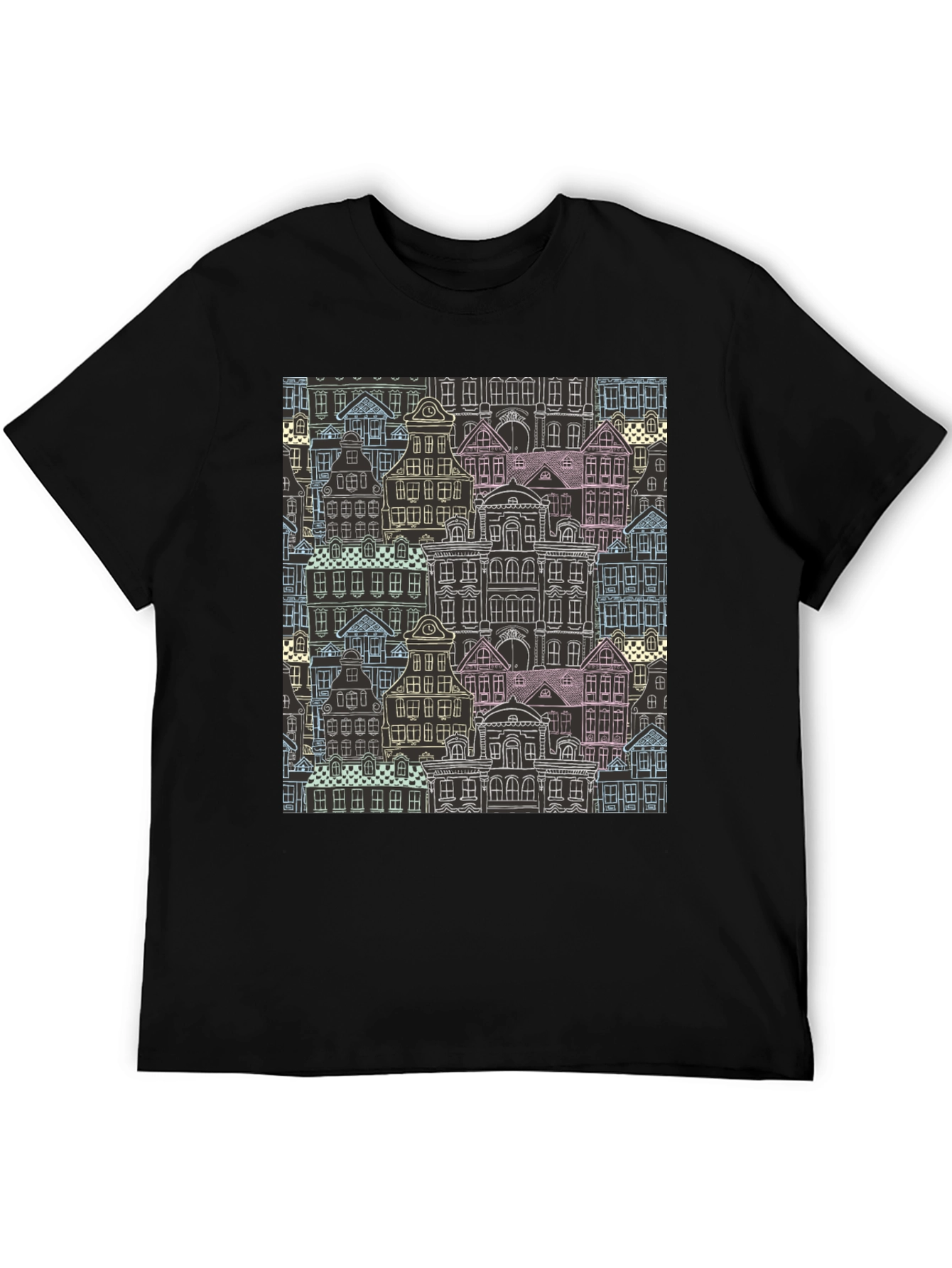 Unique Building Pattern Graphic T-Shirt