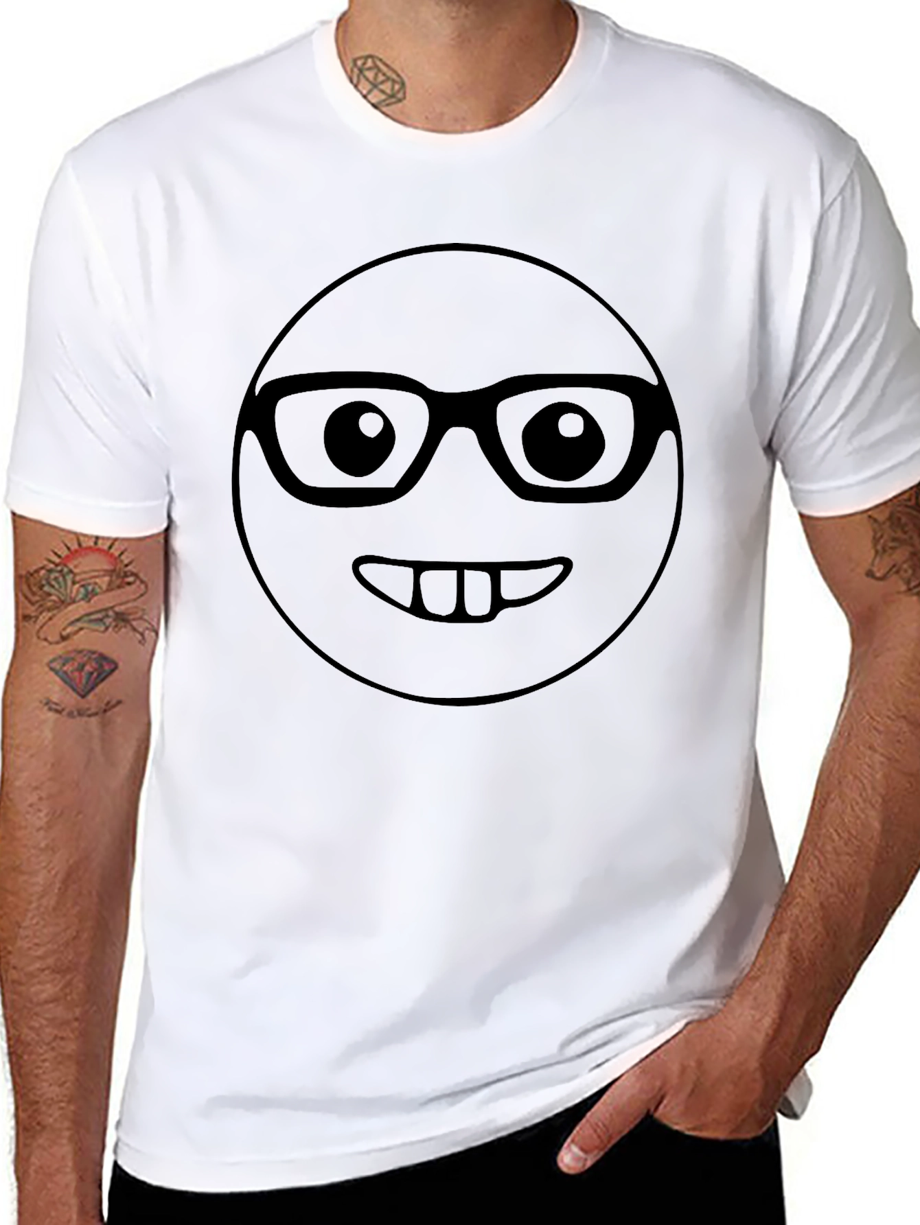 Funny Geek Emoji Graphic T-Shirt - Black