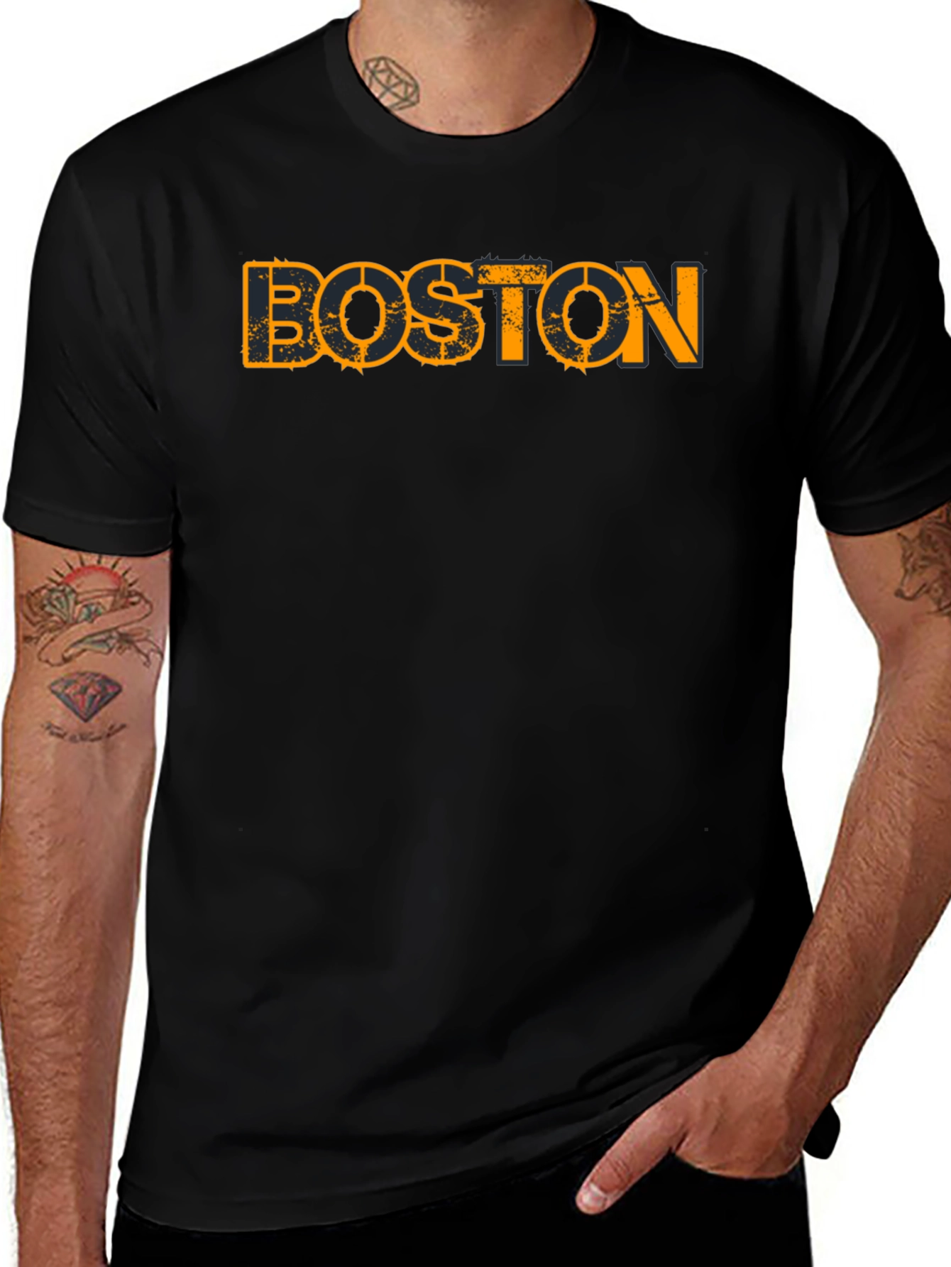 Boston Graphic Print Black T-Shirt