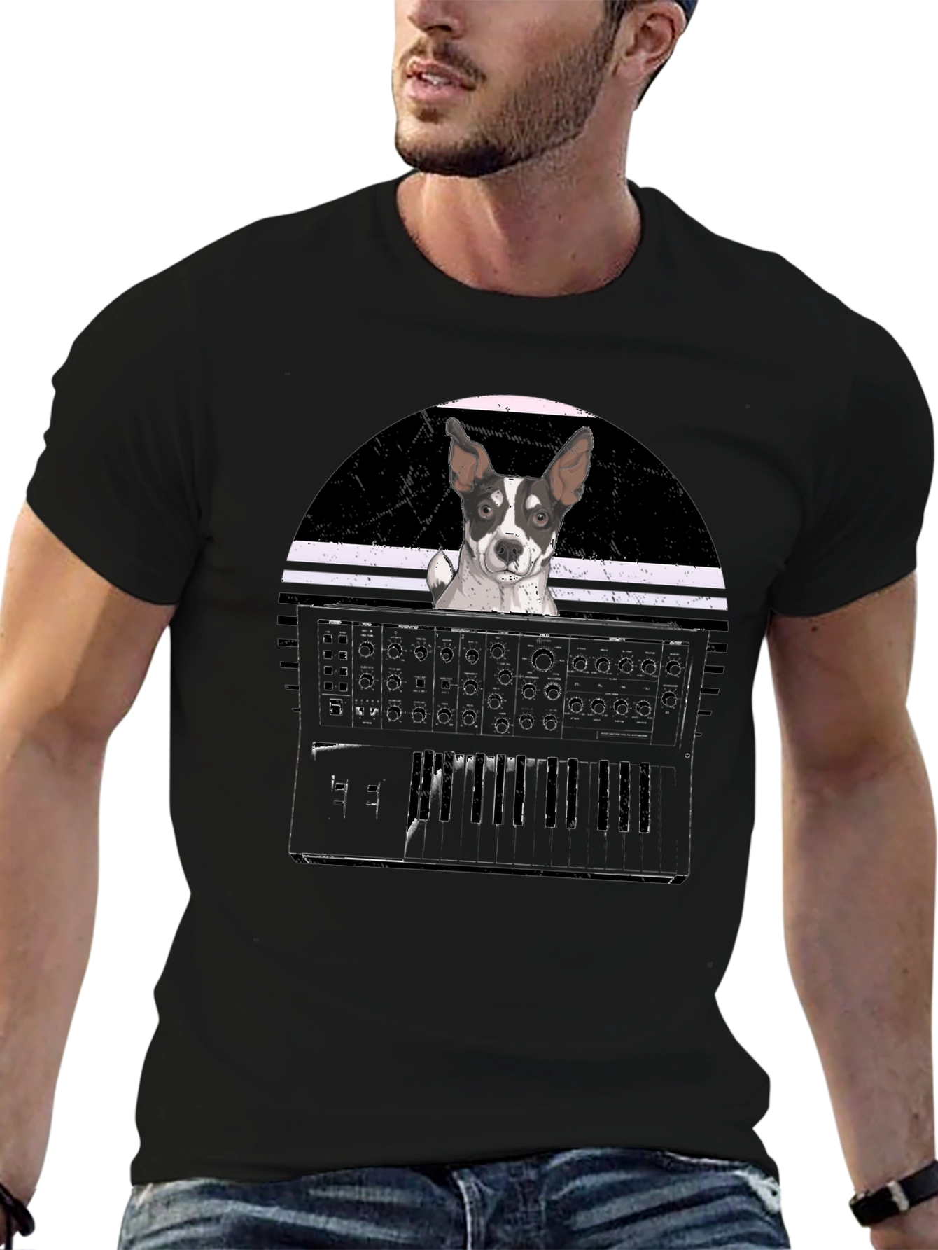 Dog Synth Graphic Tee - Cool Musician T-Shirt