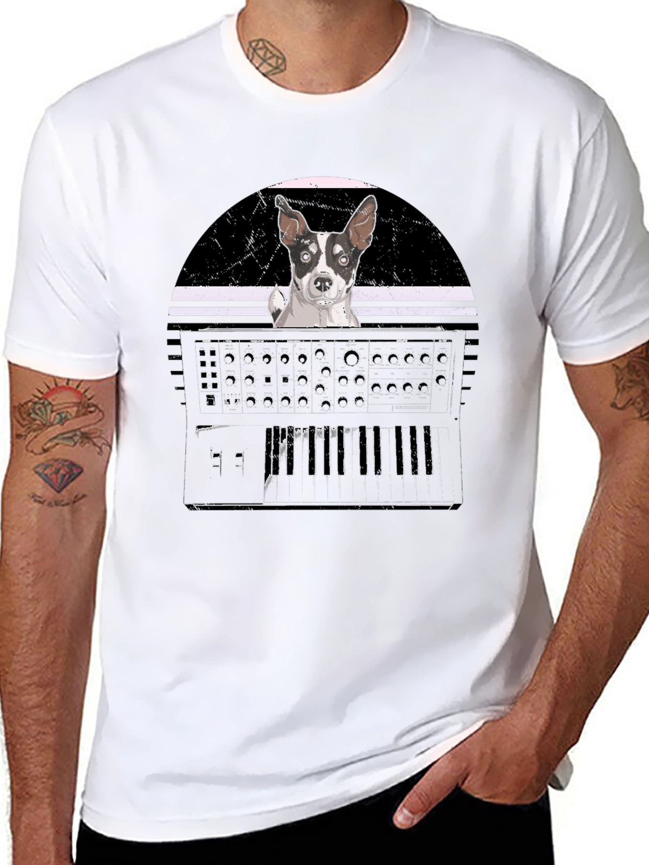 Dog Synth Graphic Tee - Cool Musician T-Shirt
