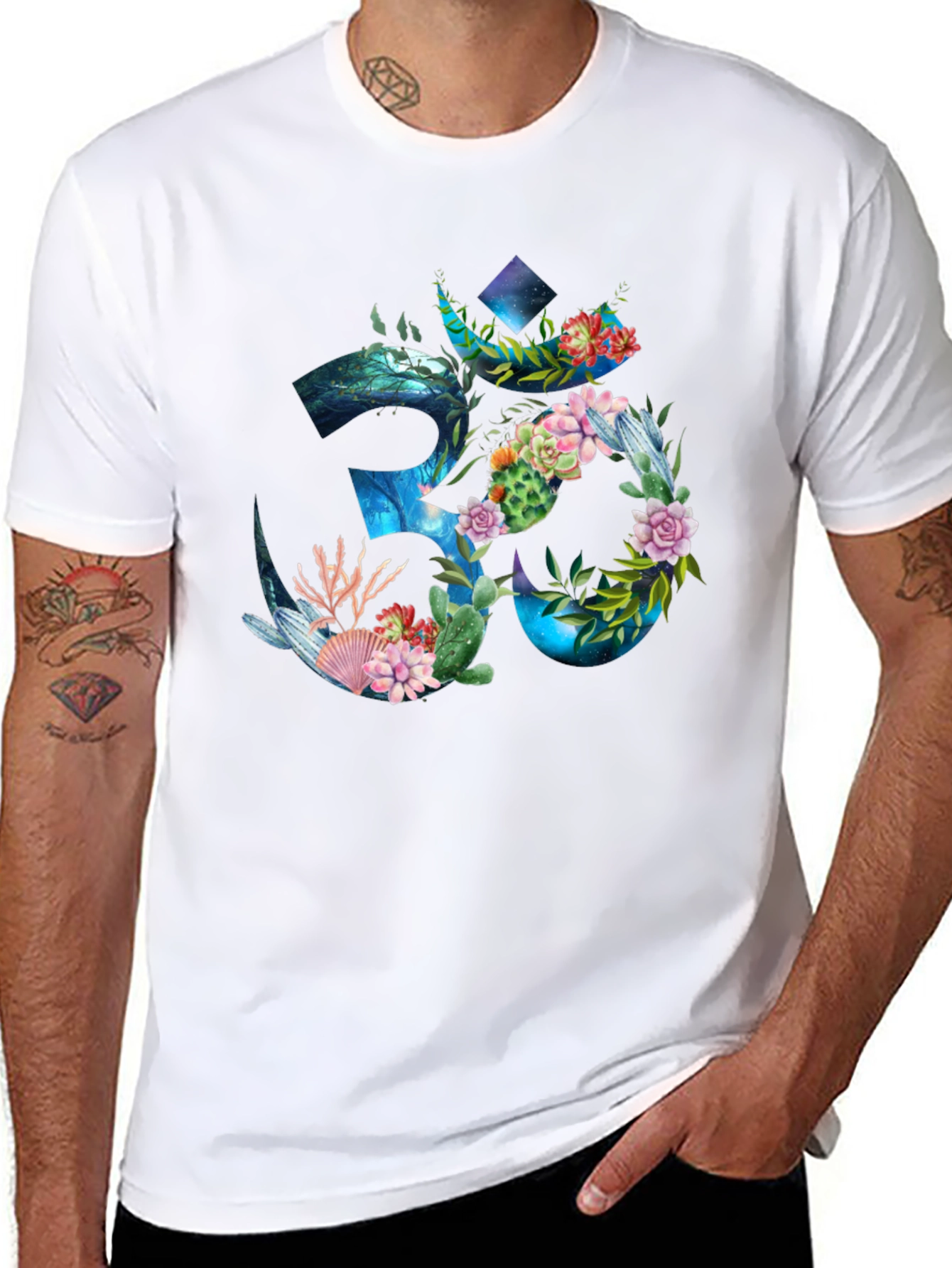 Om Symbol Floral Graphic Print T-Shirt