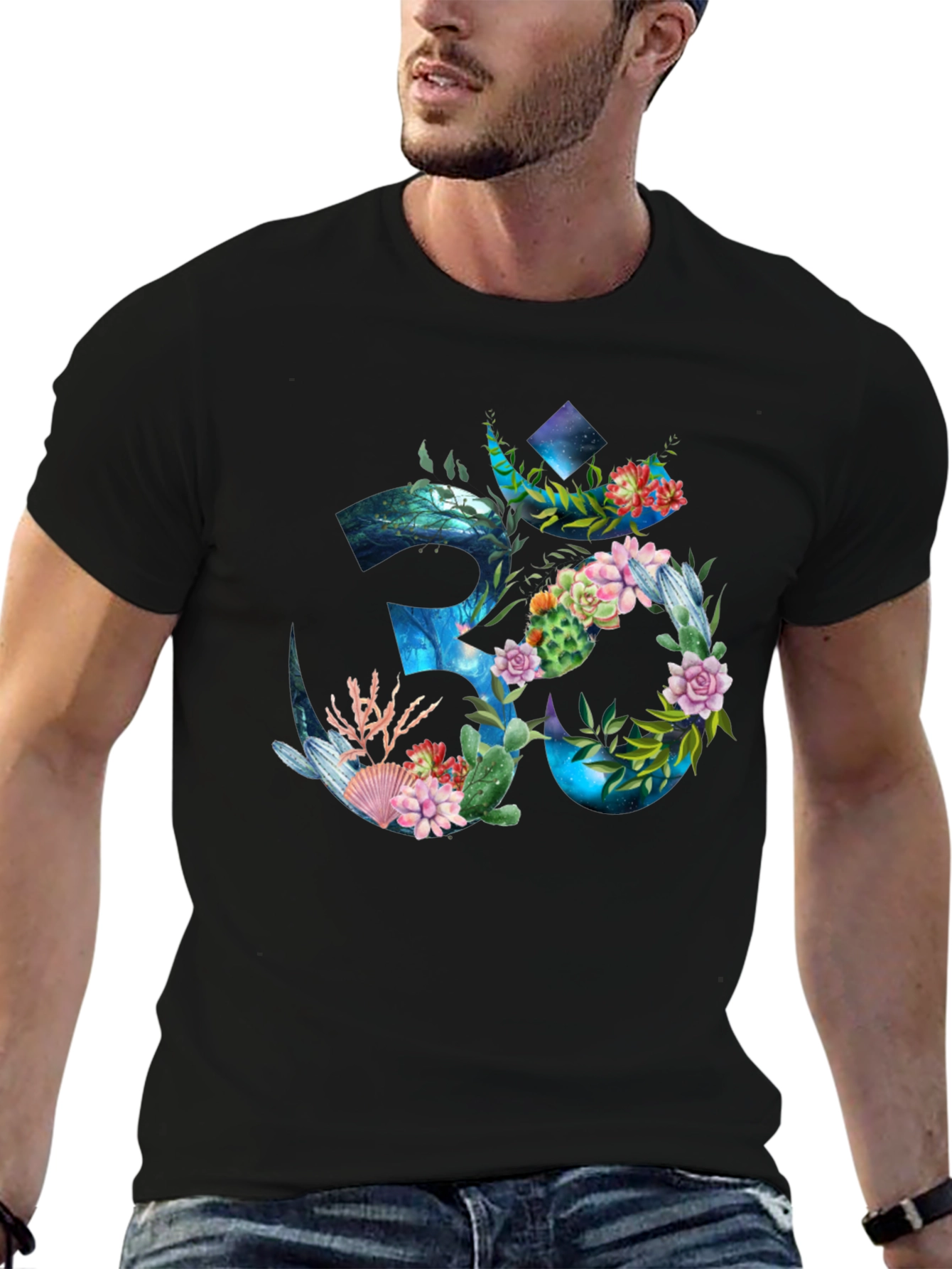 Om Symbol Floral Graphic Print T-Shirt