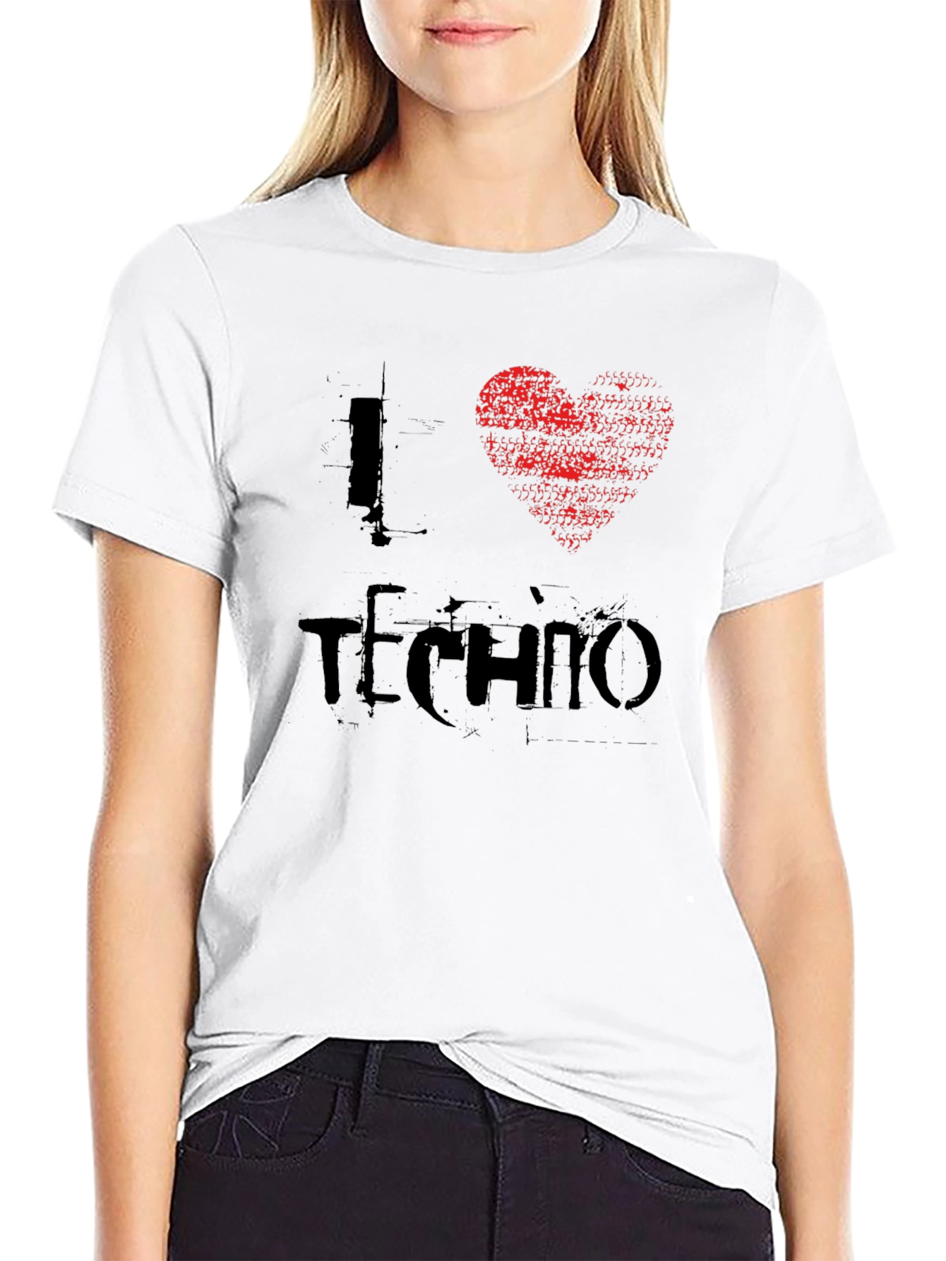 I Love Techno Graphic Tee - Black Crew Neck