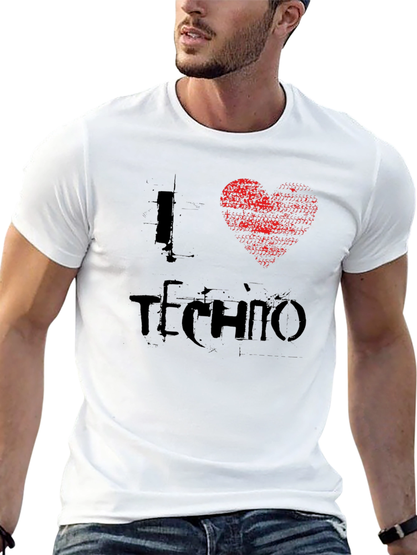 I Love Techno Graphic Tee - Black Crew Neck
