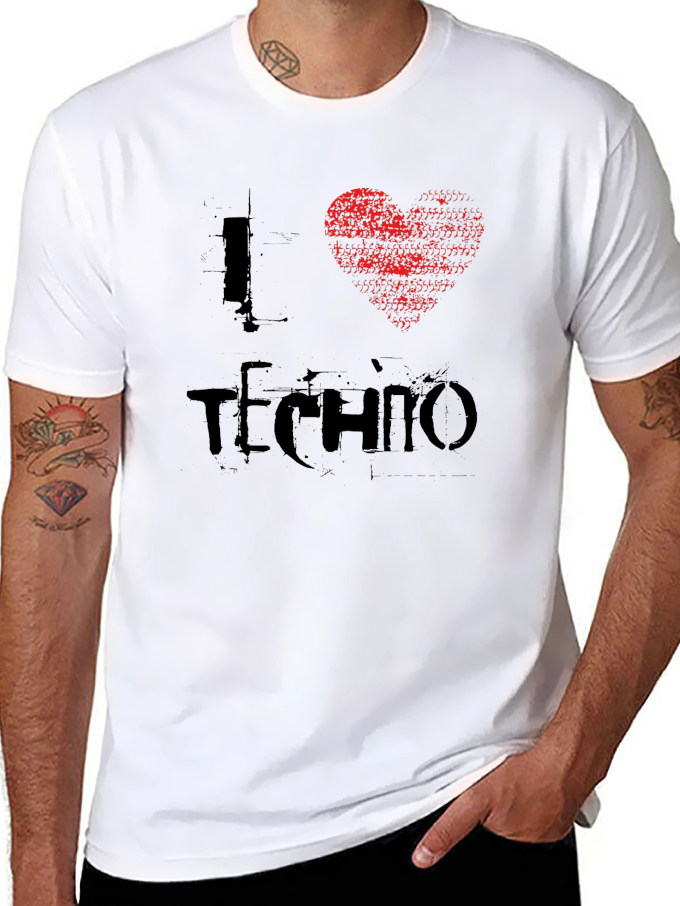 I Love Techno Graphic Tee - Black Crew Neck