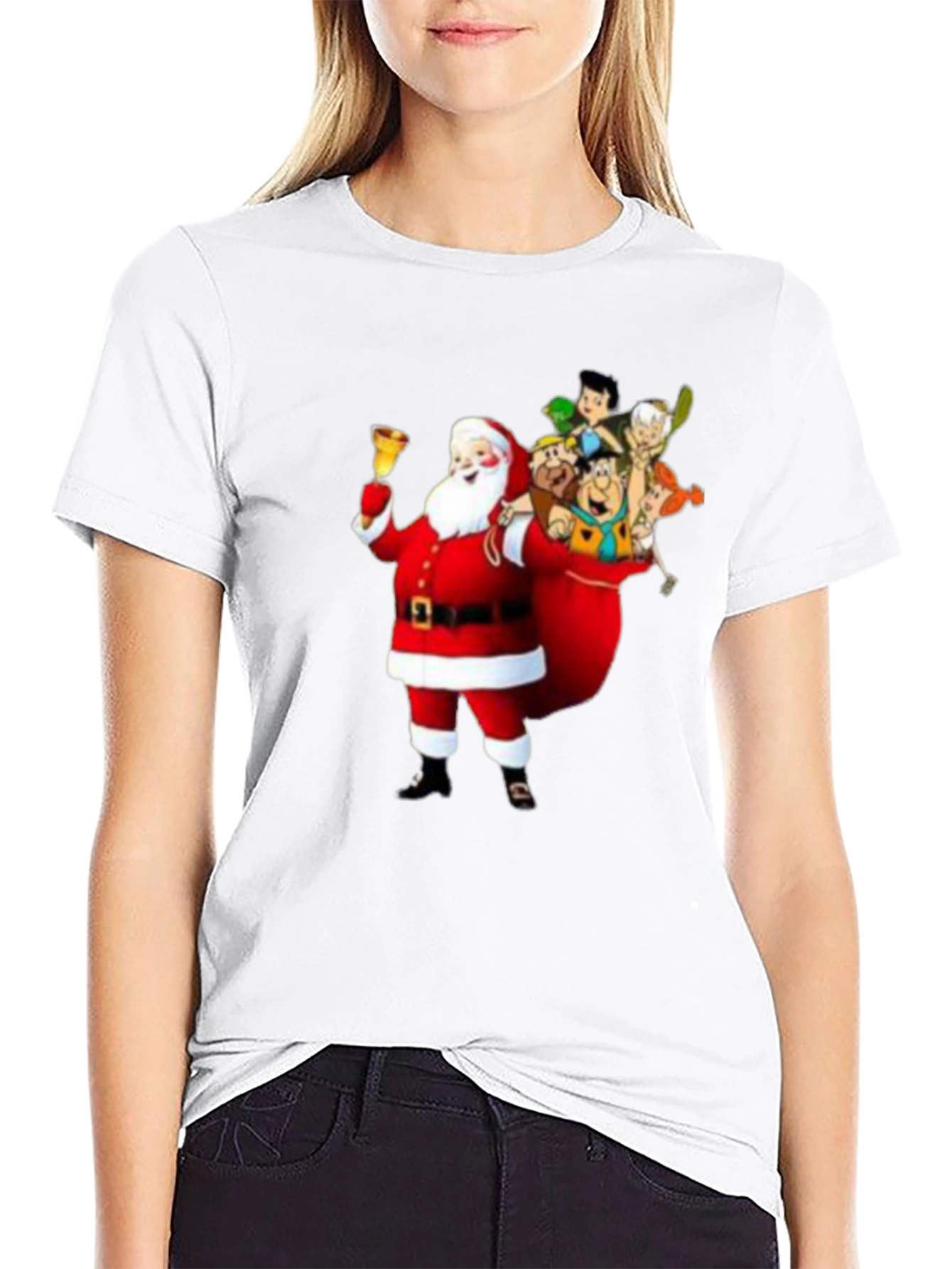 Santa Flintstones T-Shirt - Christmas Cartoon Tee