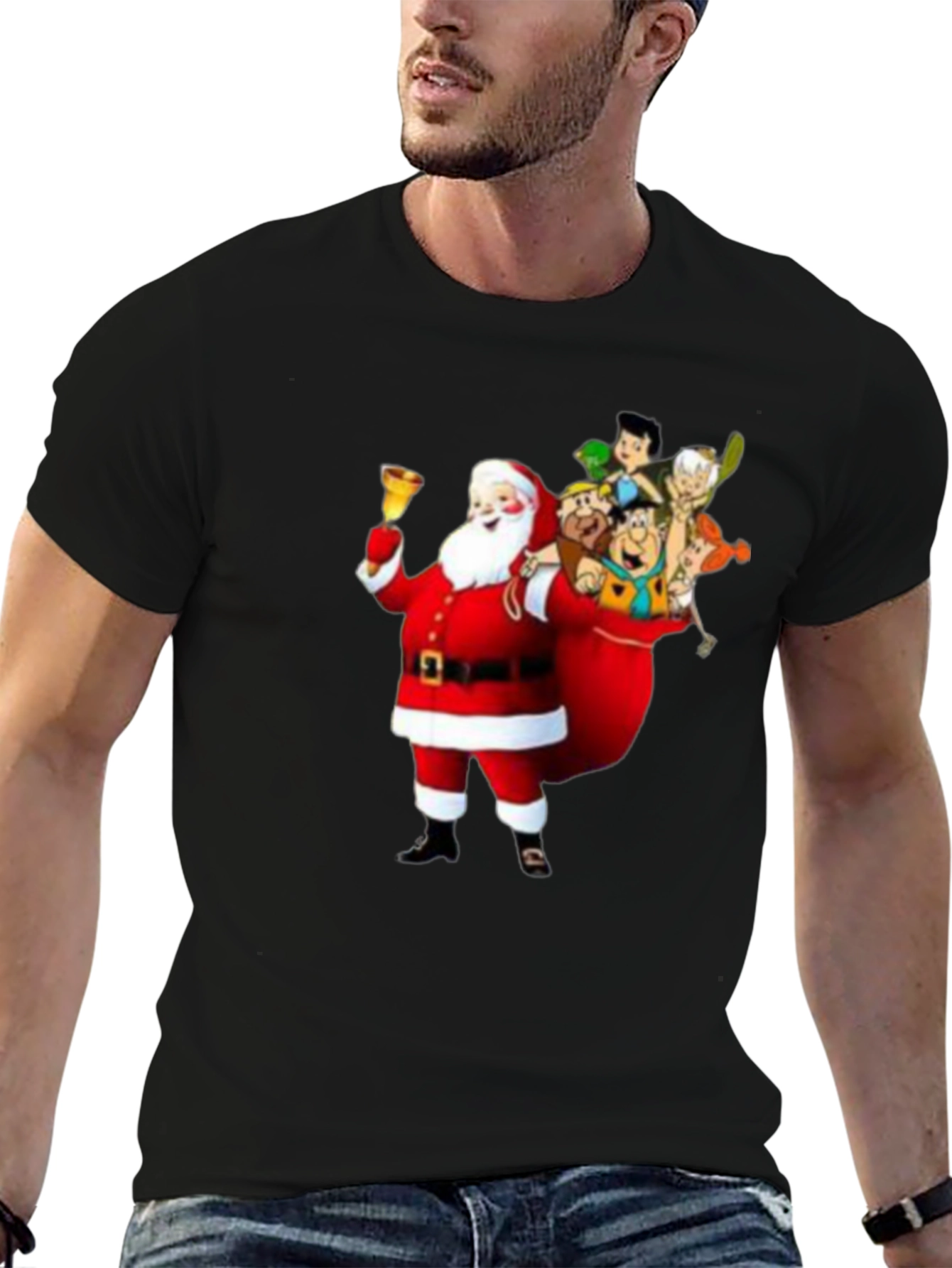 Santa Flintstones T-Shirt - Christmas Cartoon Tee
