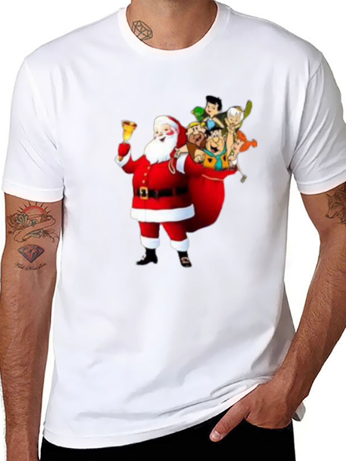 Santa Flintstones T-Shirt - Christmas Cartoon Tee