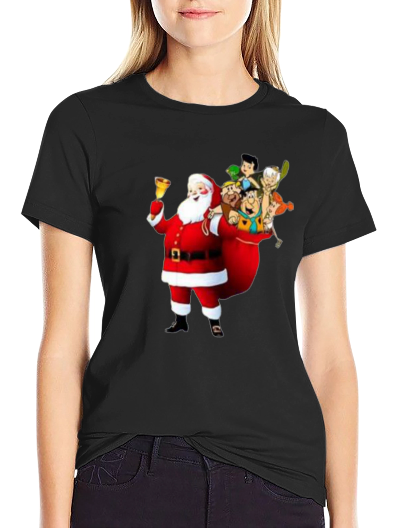 Santa Flintstones T-Shirt - Christmas Cartoon Tee