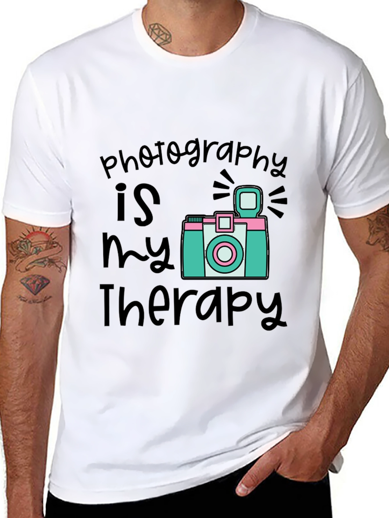 Photography is My Therapy Black T-Shirt
