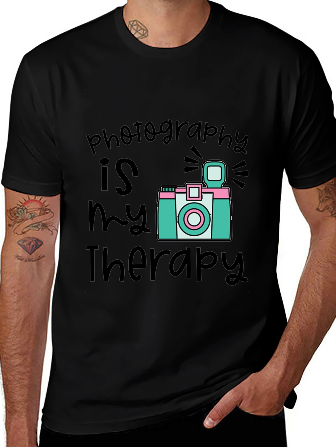 Photography is My Therapy Black T-Shirt