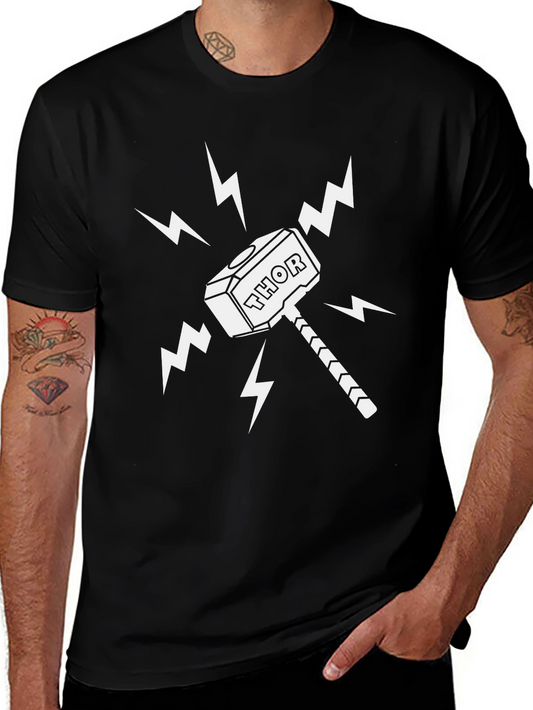 Thor Hammer Graphic T-Shirt - Black Cotton Tee