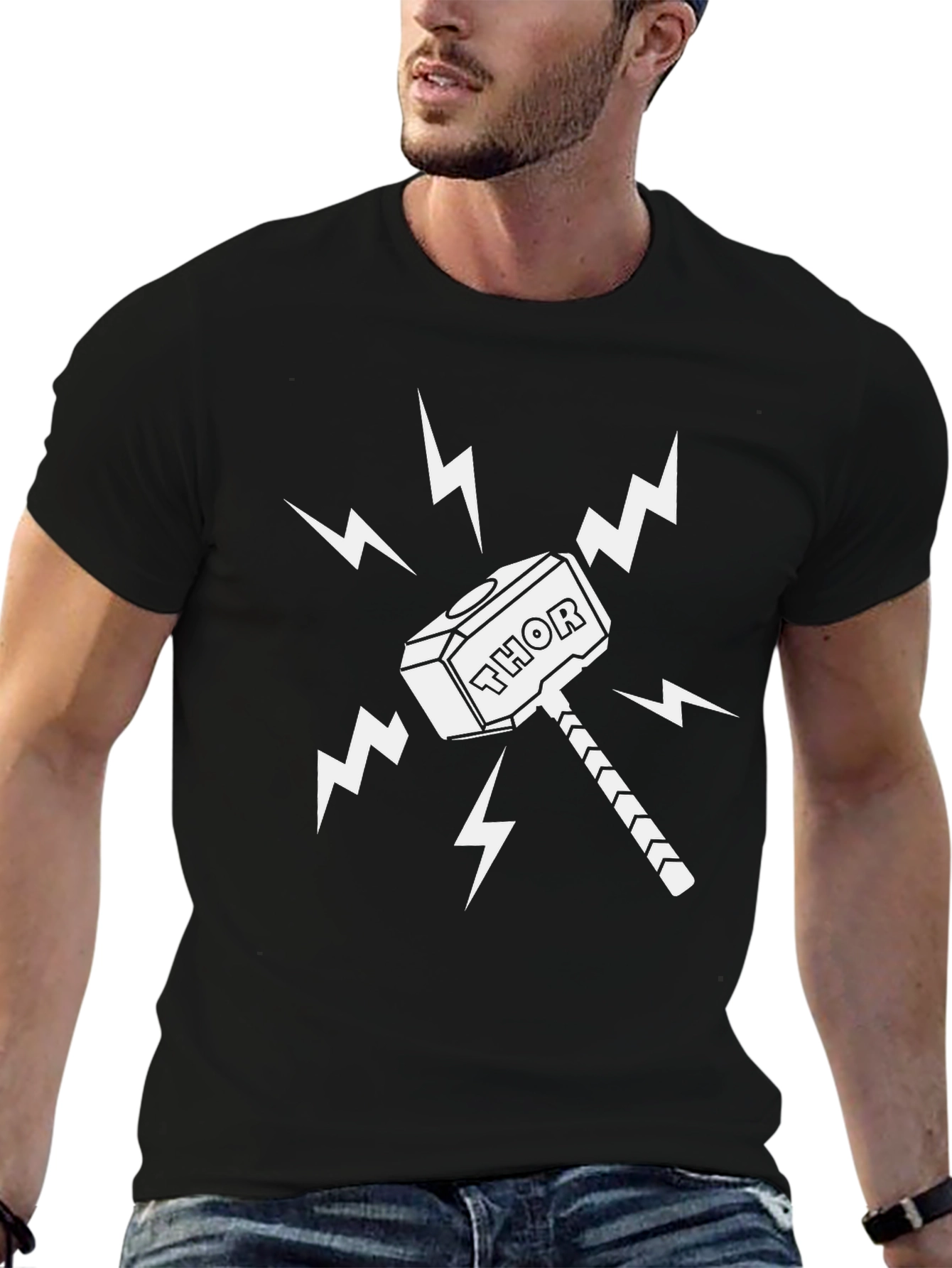 Thor Hammer Graphic T-Shirt - Black Cotton Tee