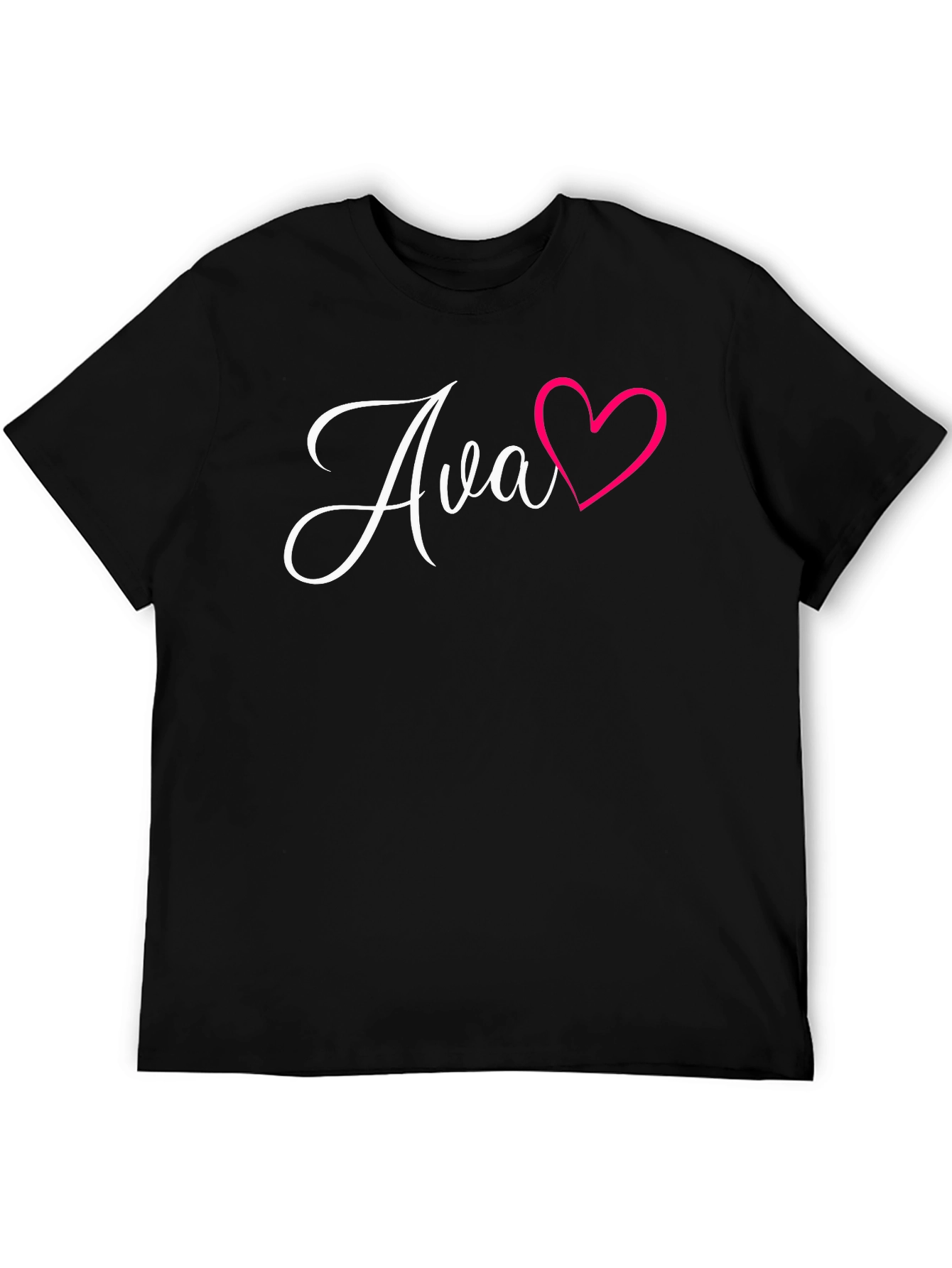 Personalized Ava Heart Graphic Black T-Shirt
