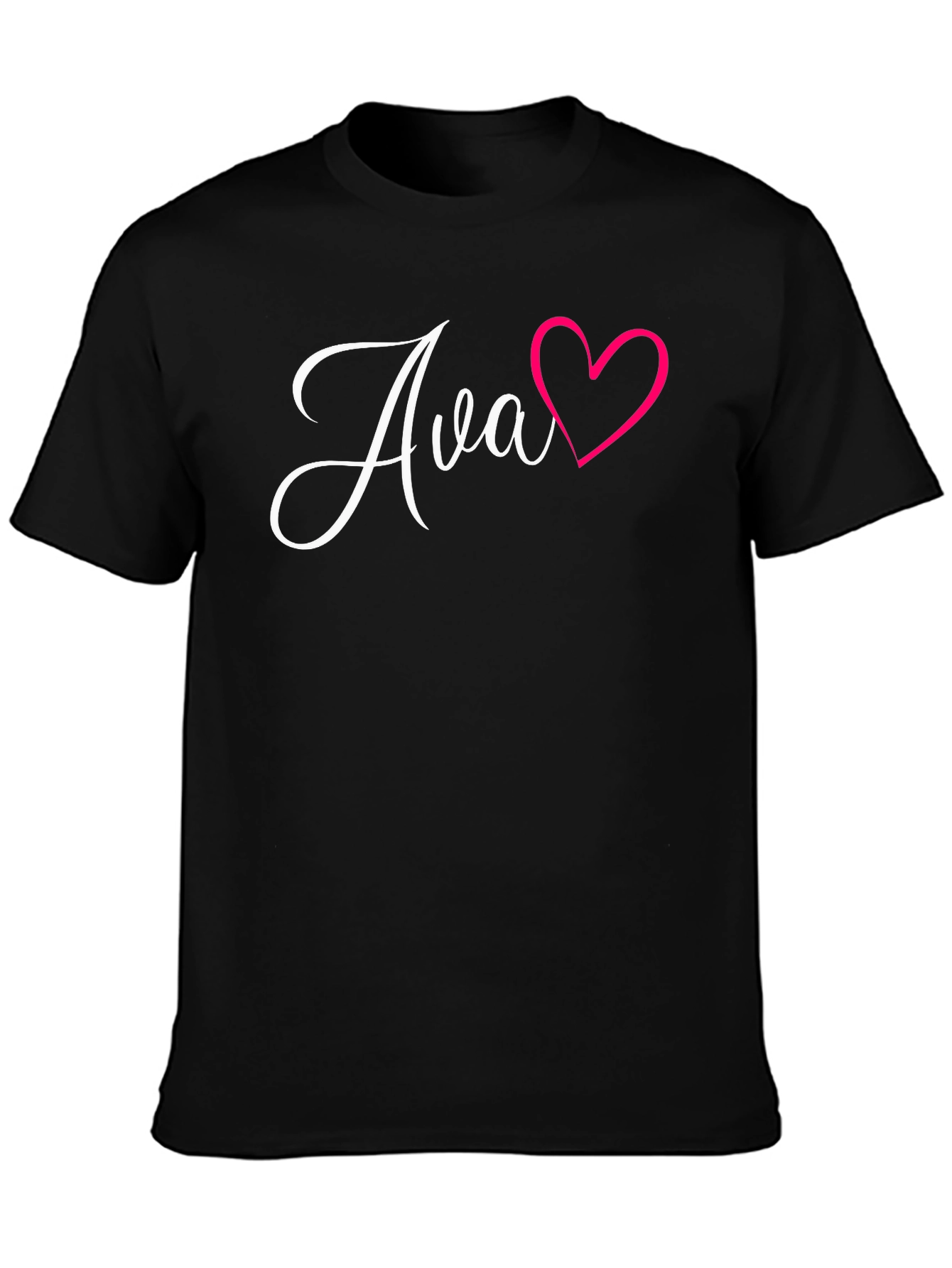 Personalized Ava Heart Graphic Black T-Shirt