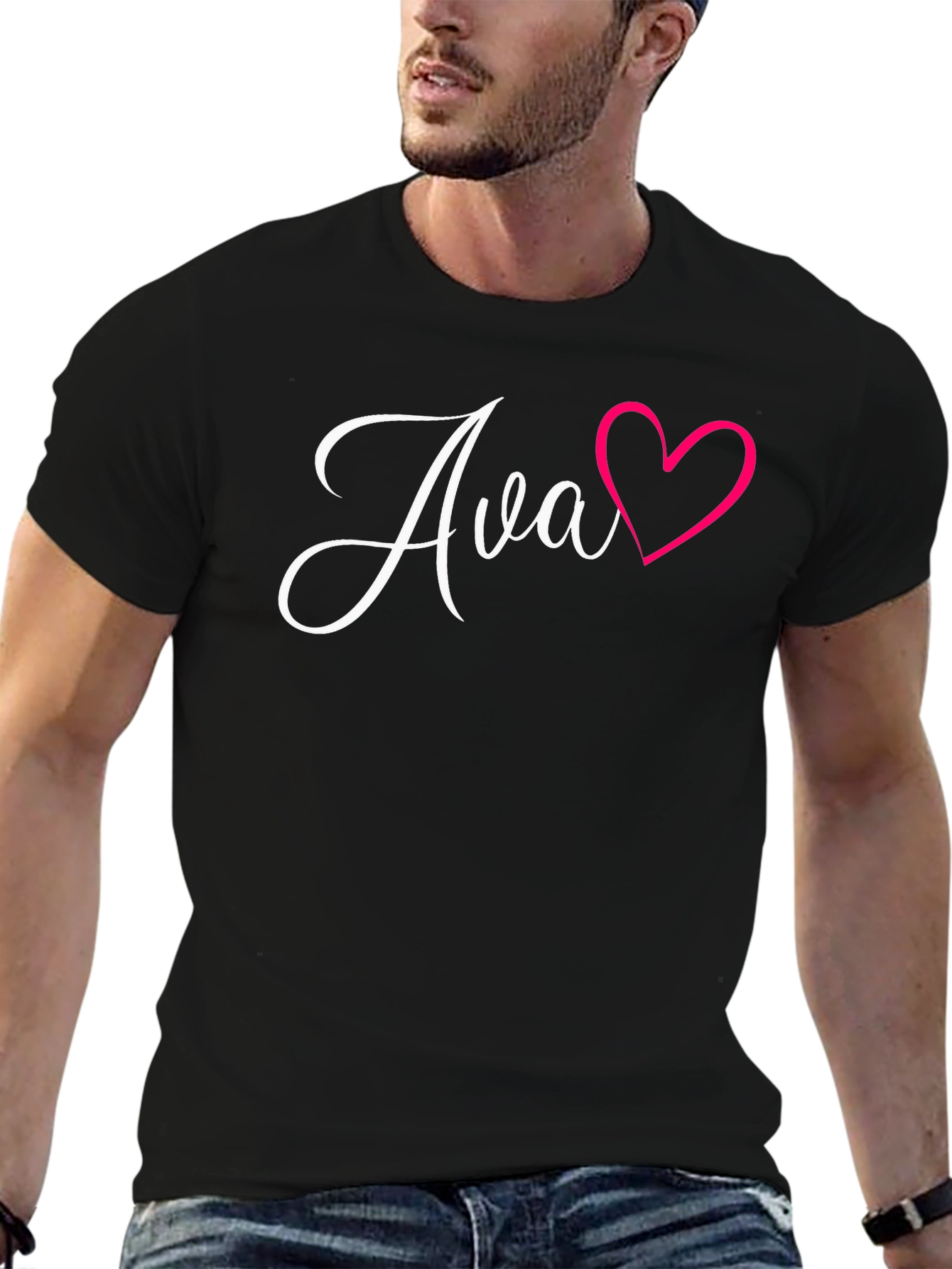 Personalized Ava Heart Graphic Black T-Shirt