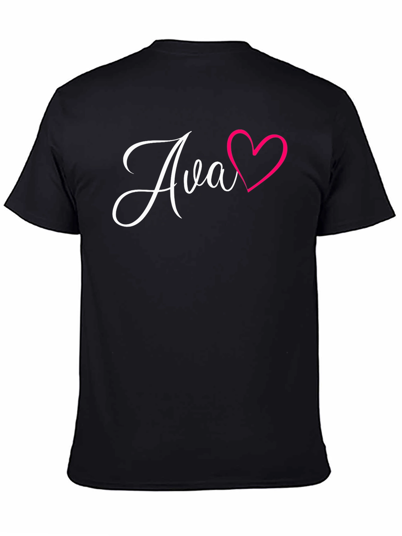 Personalized Ava Heart Graphic Black T-Shirt