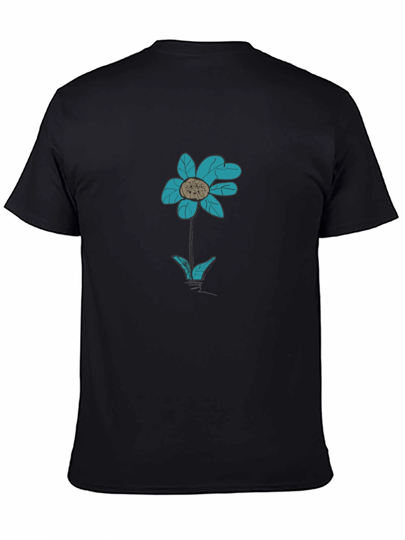 Black T-Shirt with Teal Flower Graphic
