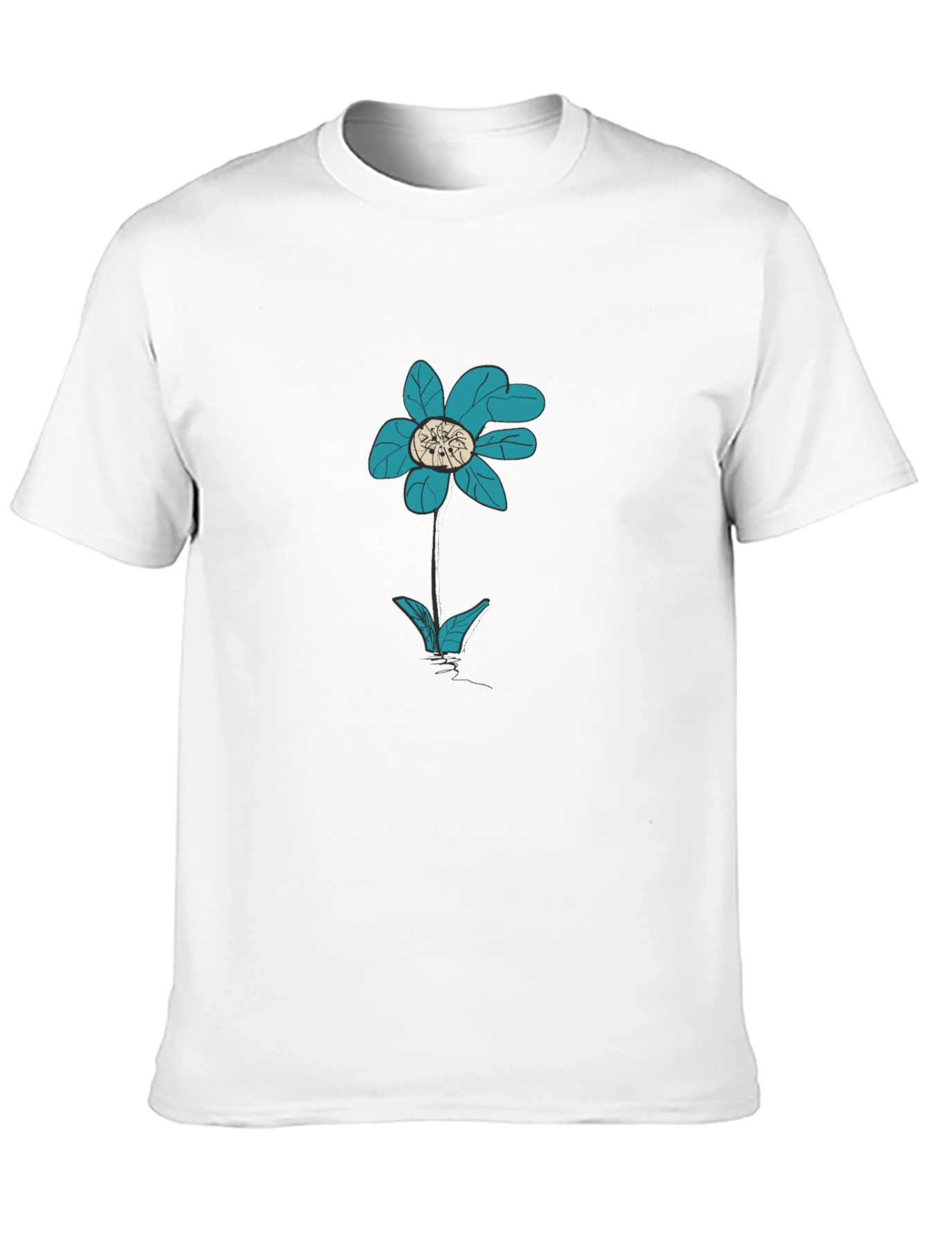 Black T-Shirt with Teal Flower Graphic