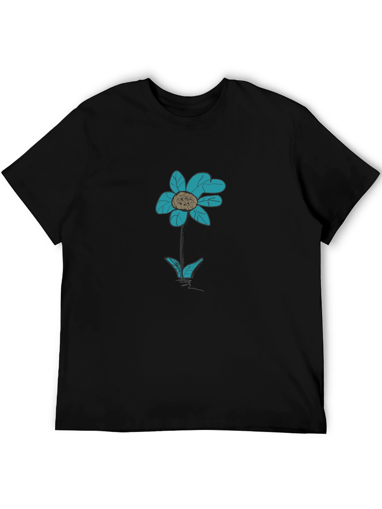 Black T-Shirt with Teal Flower Graphic