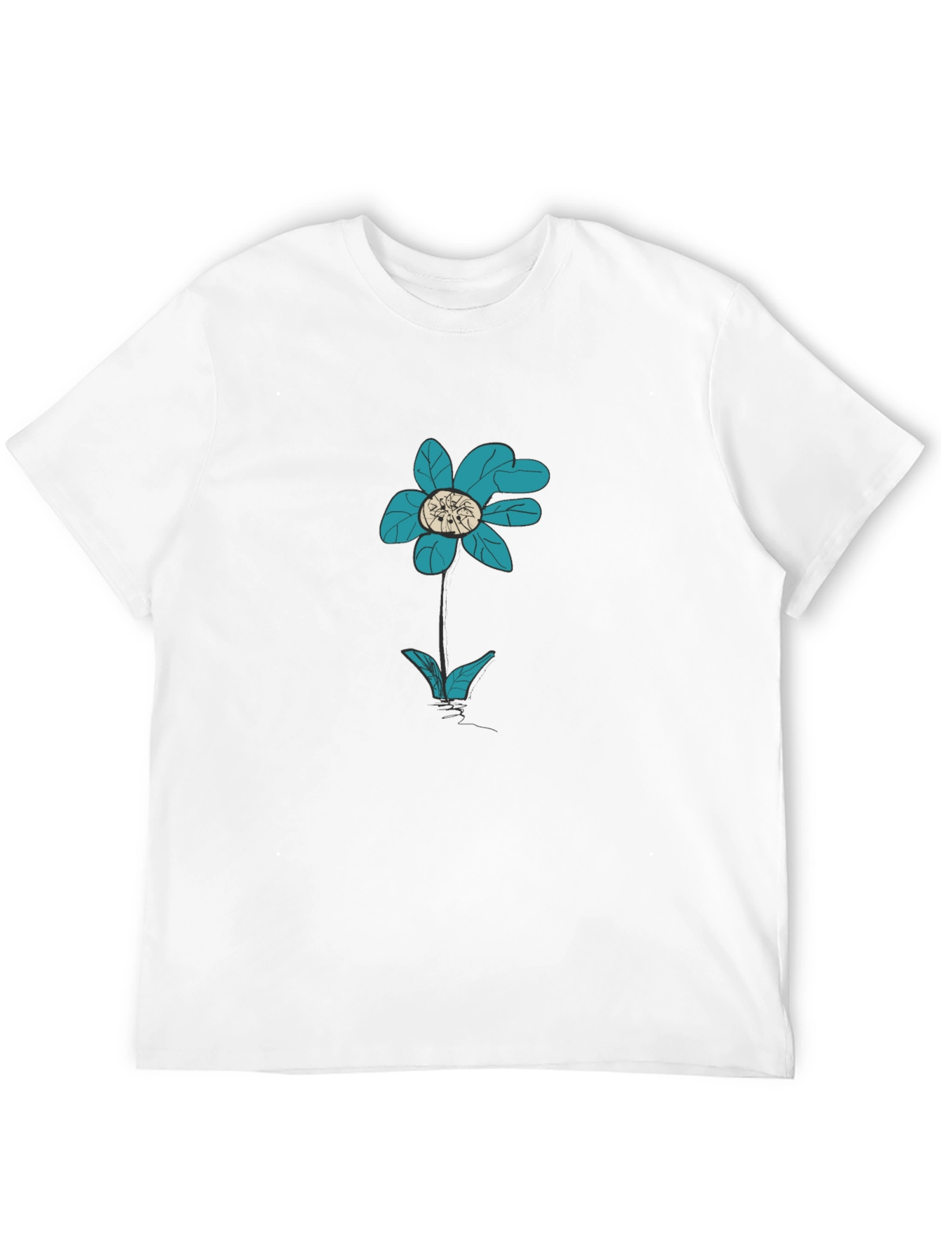 Black T-Shirt with Teal Flower Graphic