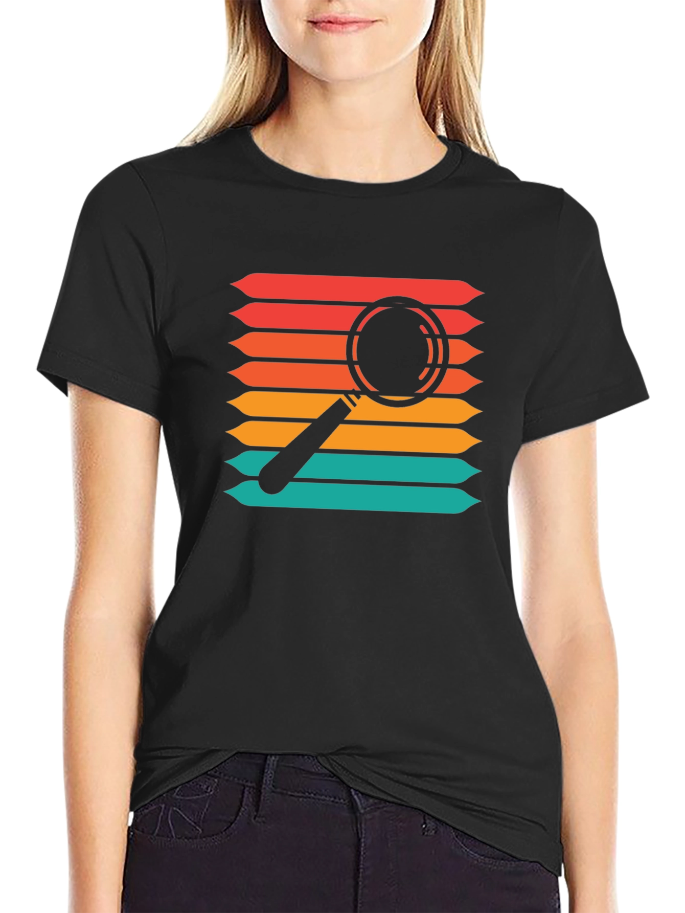 Retro Magnifying Glass Graphic Tee - Black T-Shirt