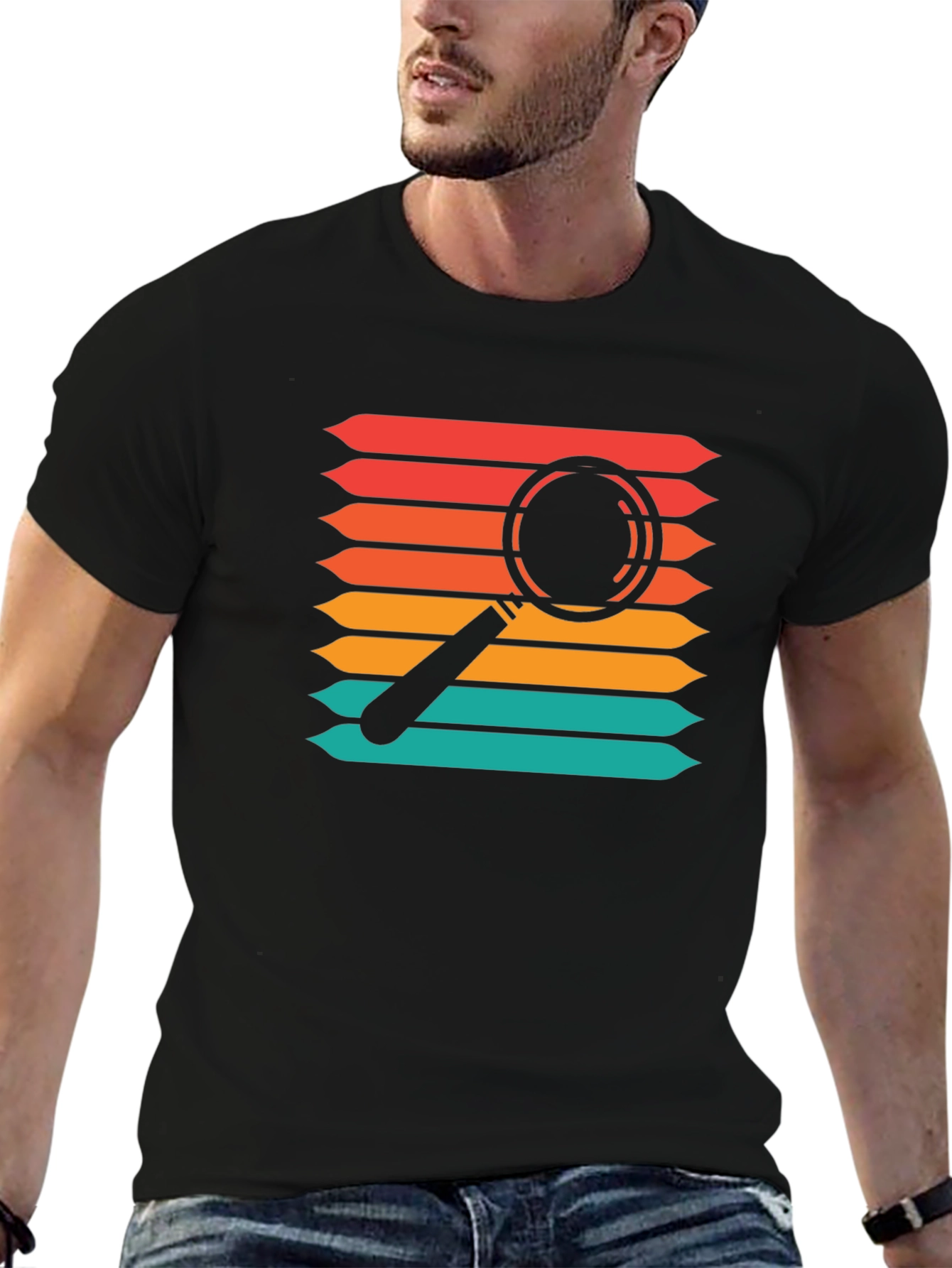 Retro Magnifying Glass Graphic Tee - Black T-Shirt