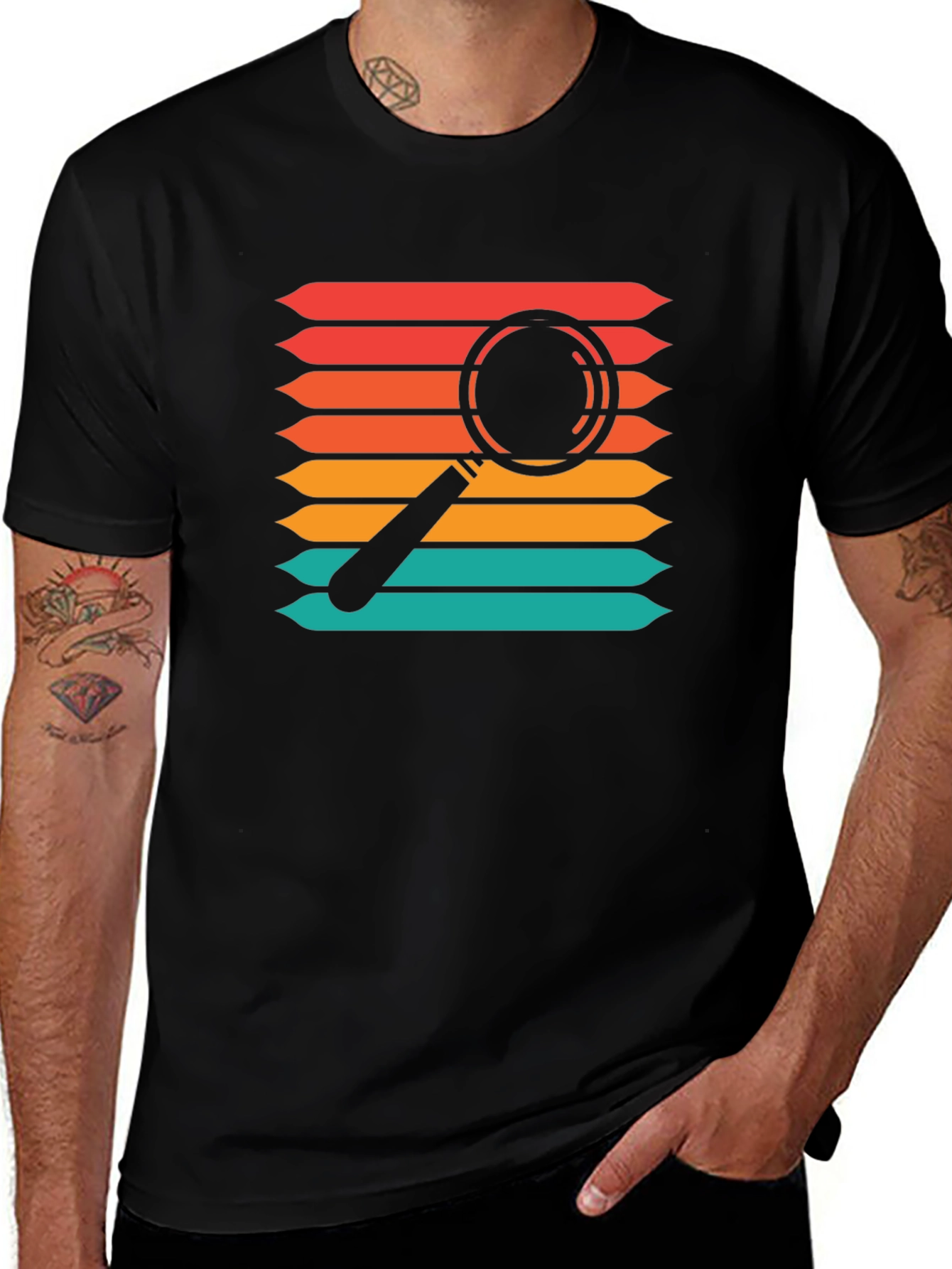 Retro Magnifying Glass Graphic Tee - Black T-Shirt