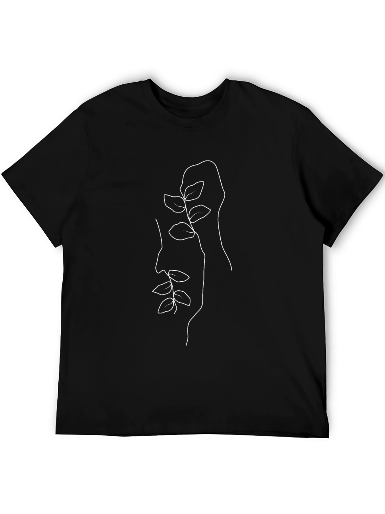 Minimalist Botanical Face Black T-Shirt