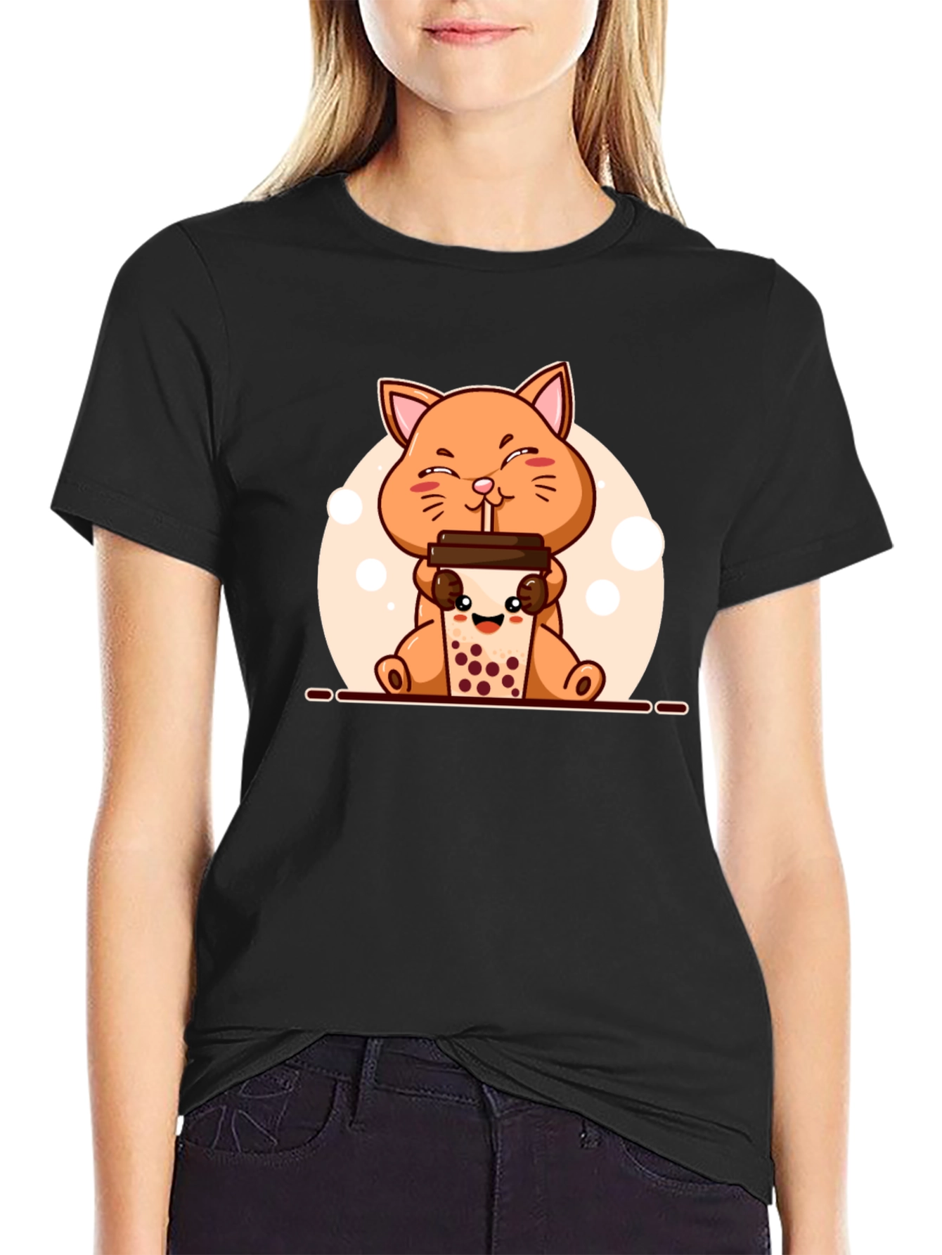 Cute Cat Boba Tea Graphic T-Shirt - Unisex